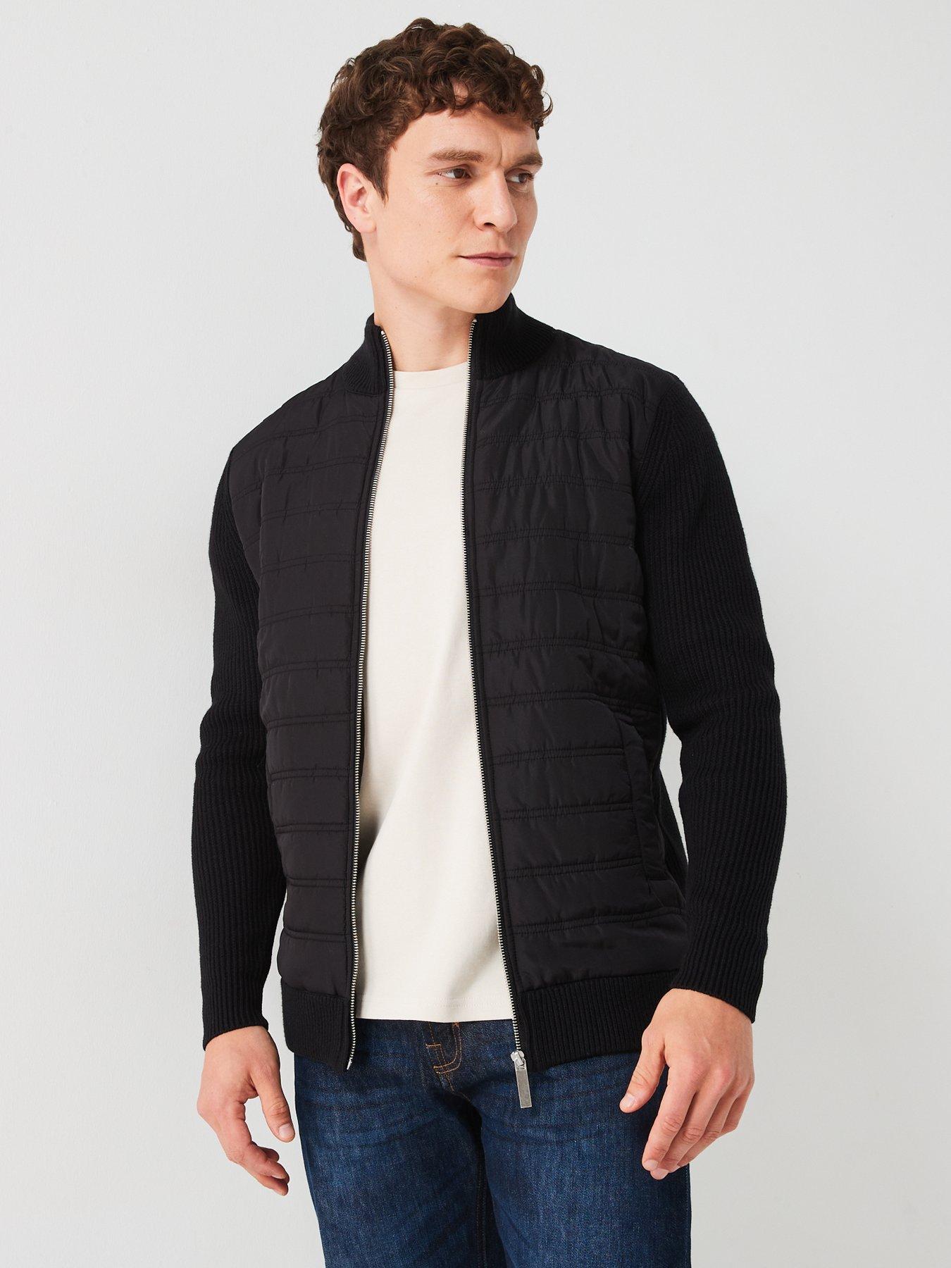 very-man-hybrid-knit-funnel-neck-jacket-blackfront