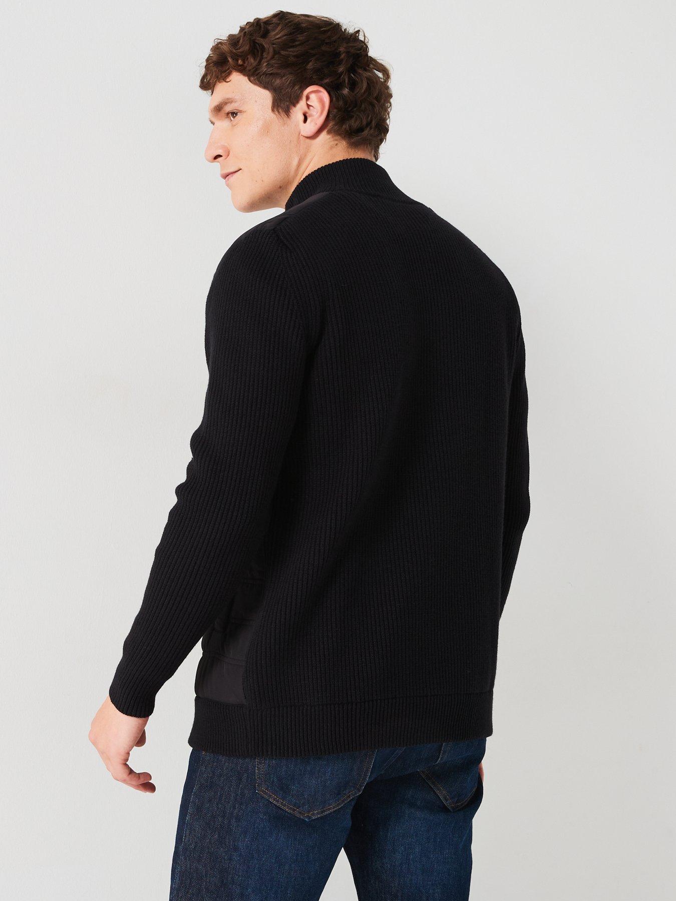 very-man-hybrid-knit-funnel-neck-jacket-blackstillFront