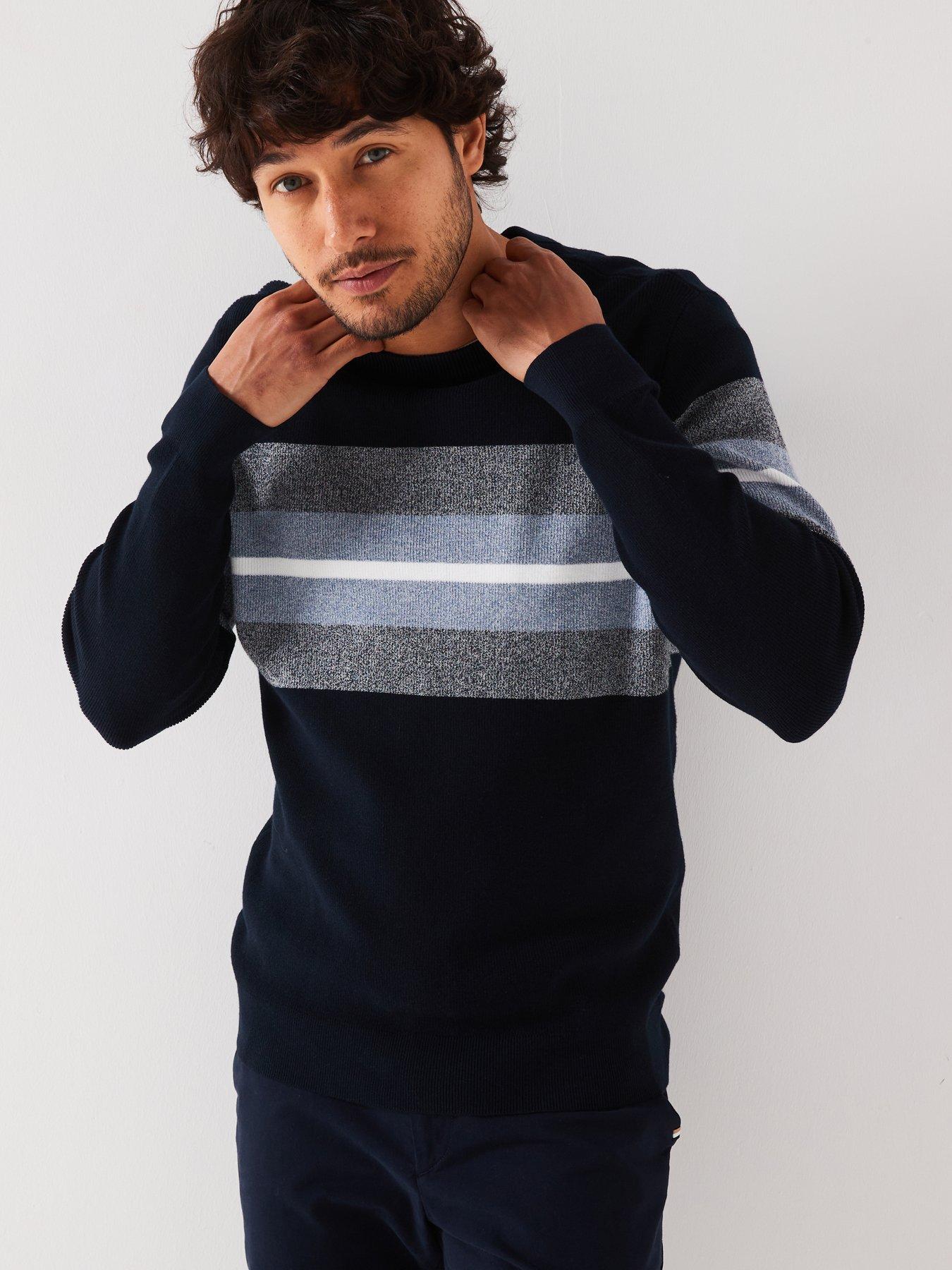 very-man-colour-block-crew-neck-jumper-navyfront