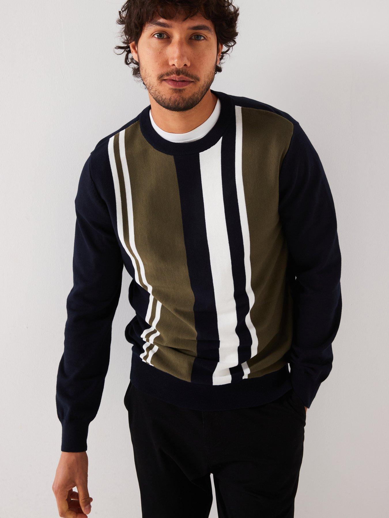 very-man-vertical-panel-knitted-jumper-blackkhaki