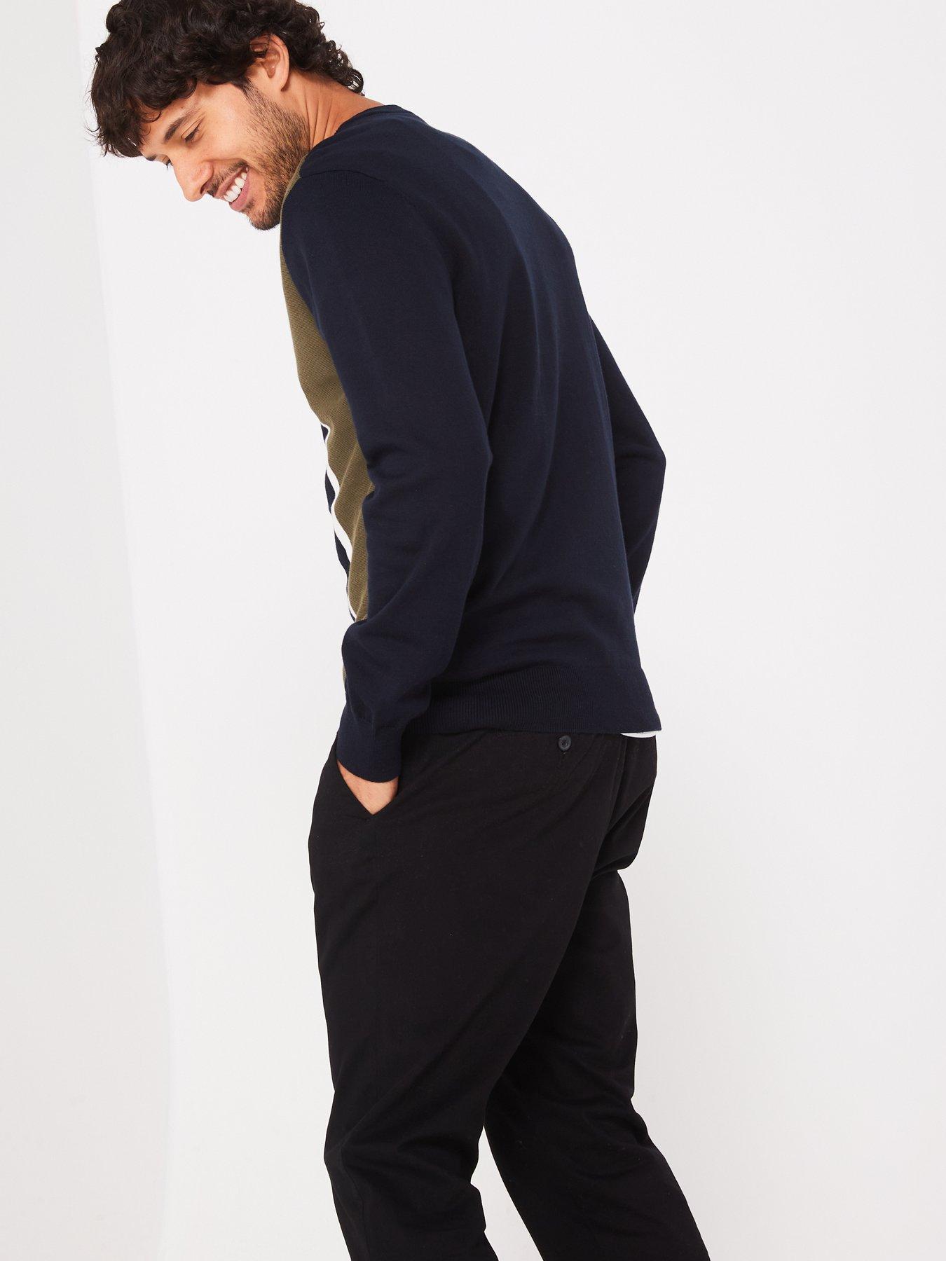 very-man-vertical-panel-knitted-jumper-blackkhakistillFront