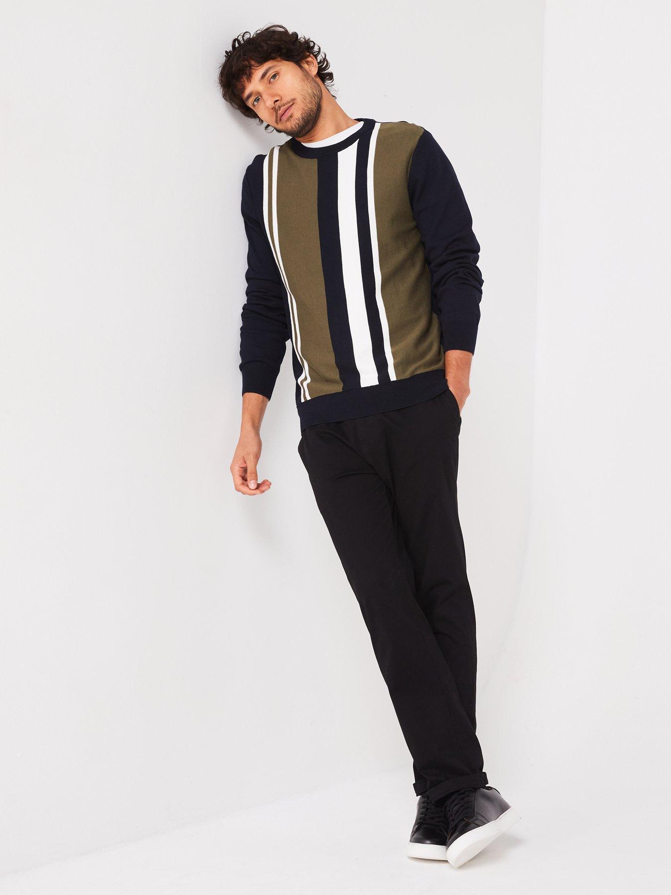 very-man-vertical-panel-knitted-jumper-blackkhakiback