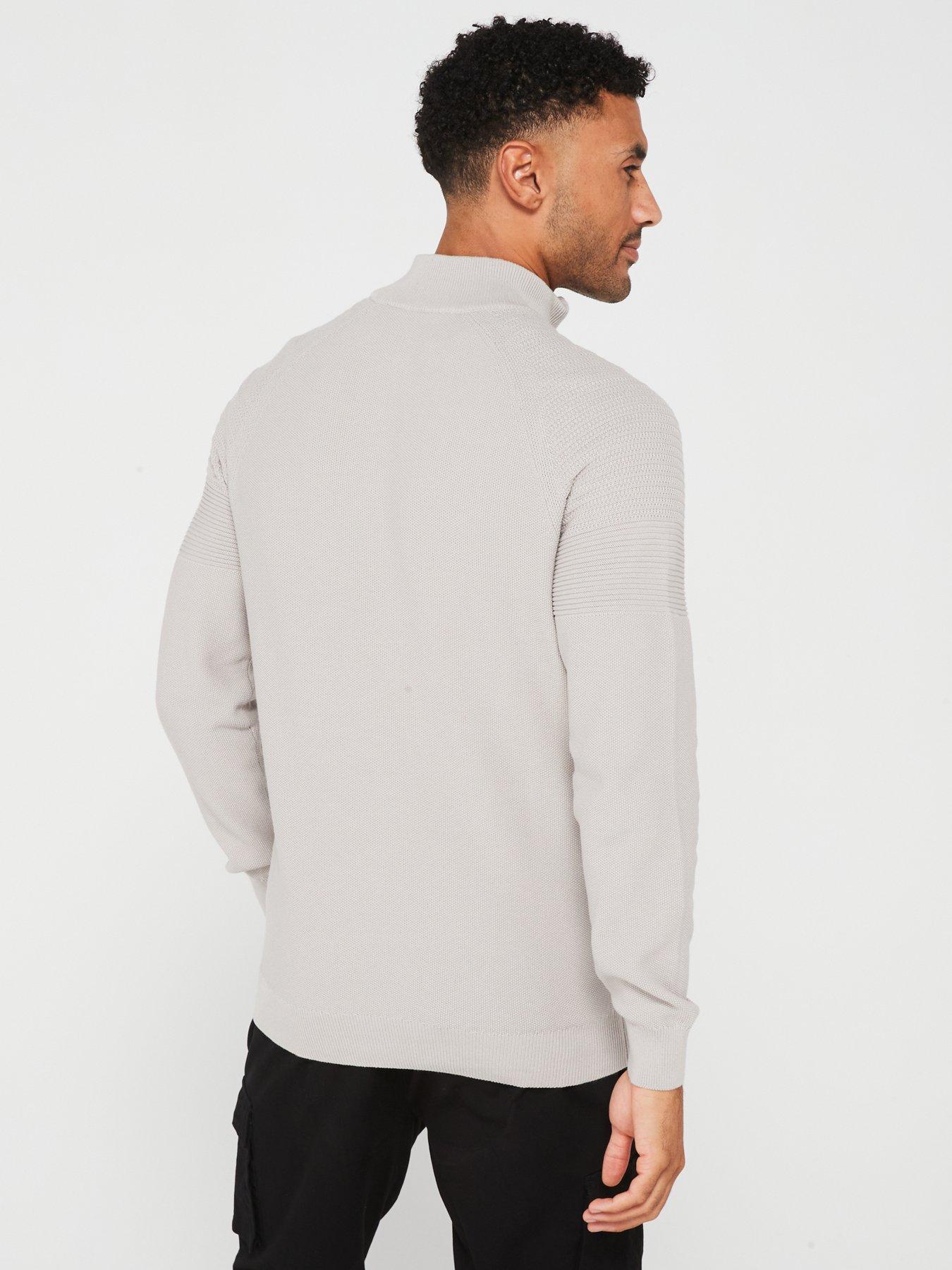 very-man-textured-sleeve-panel-14-zip-jumper-light-greystillFront