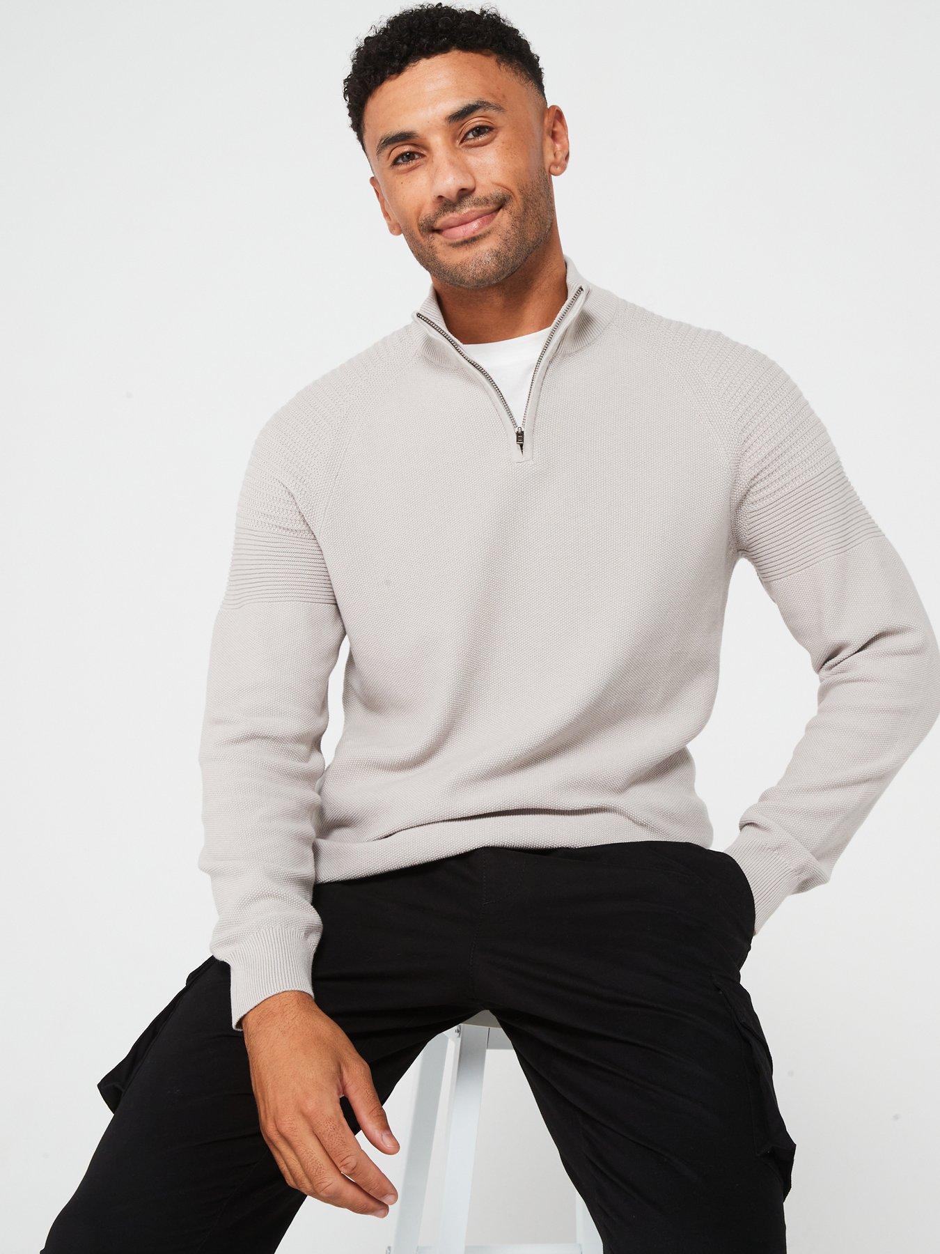 very-man-textured-sleeve-panel-14-zip-jumper-light-greyoutfit