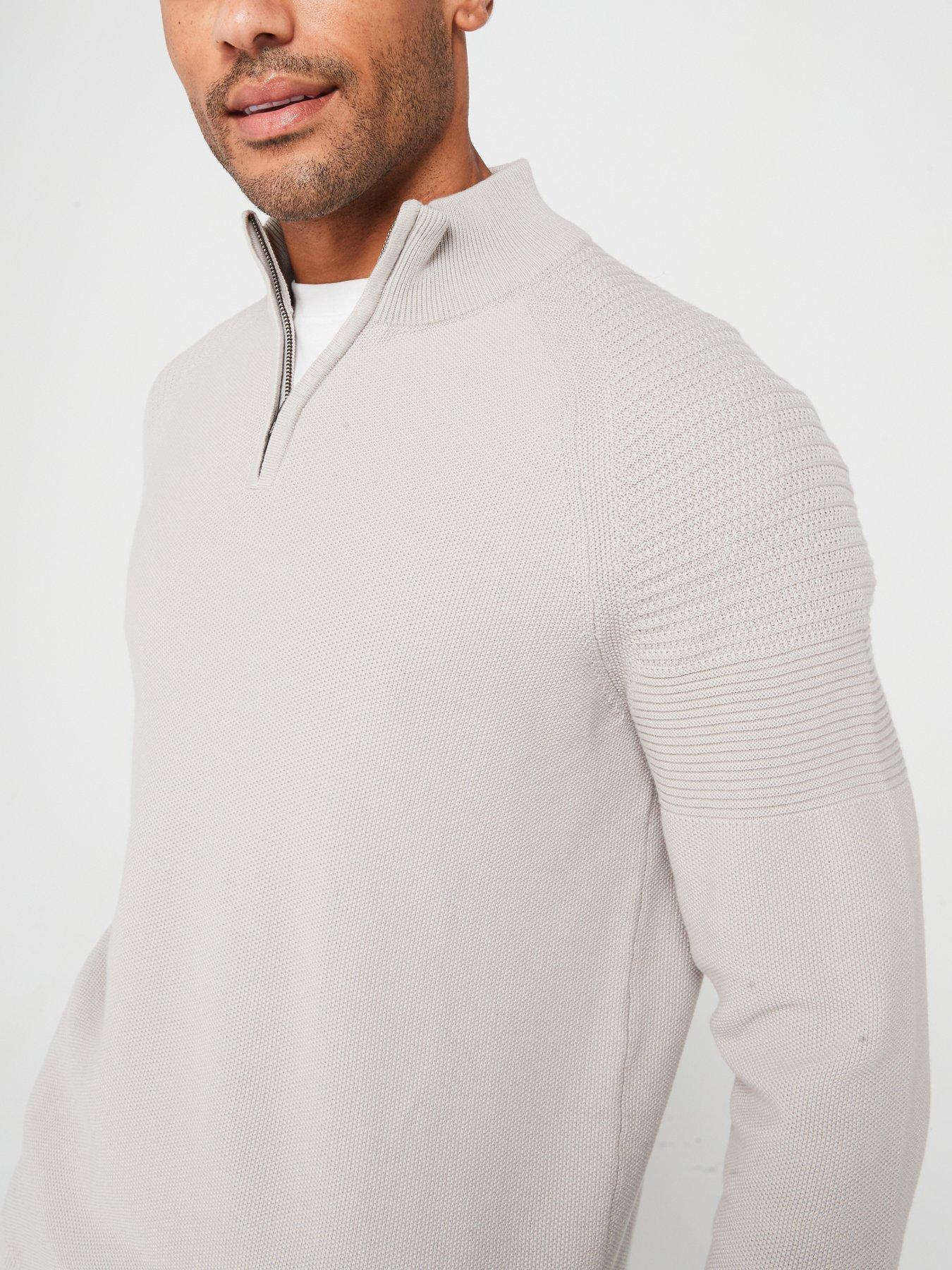 very-man-textured-sleeve-panel-14-zip-jumper-light-greydetail