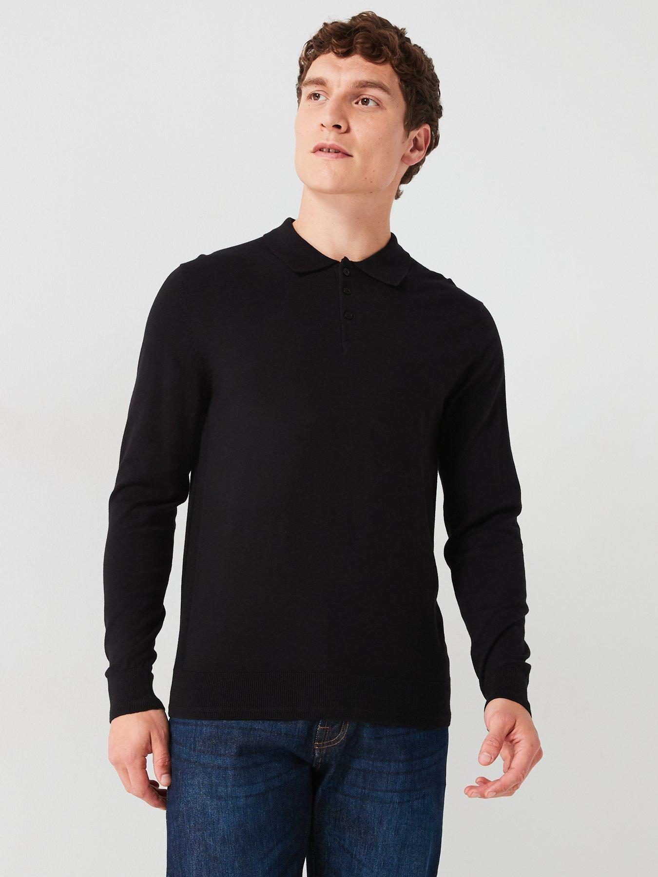 everyday-cotton-rich-long-sleeve-knitted-polo-black