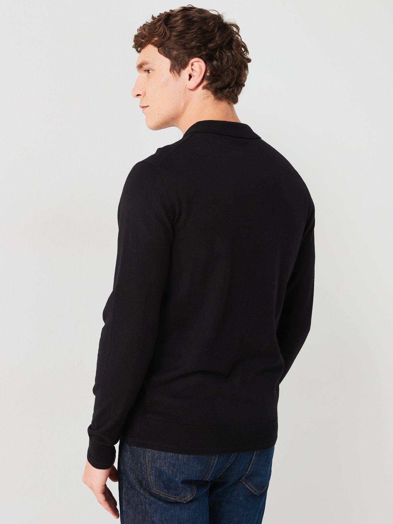 everyday-cotton-rich-long-sleeve-knitted-polo-blackstillFront