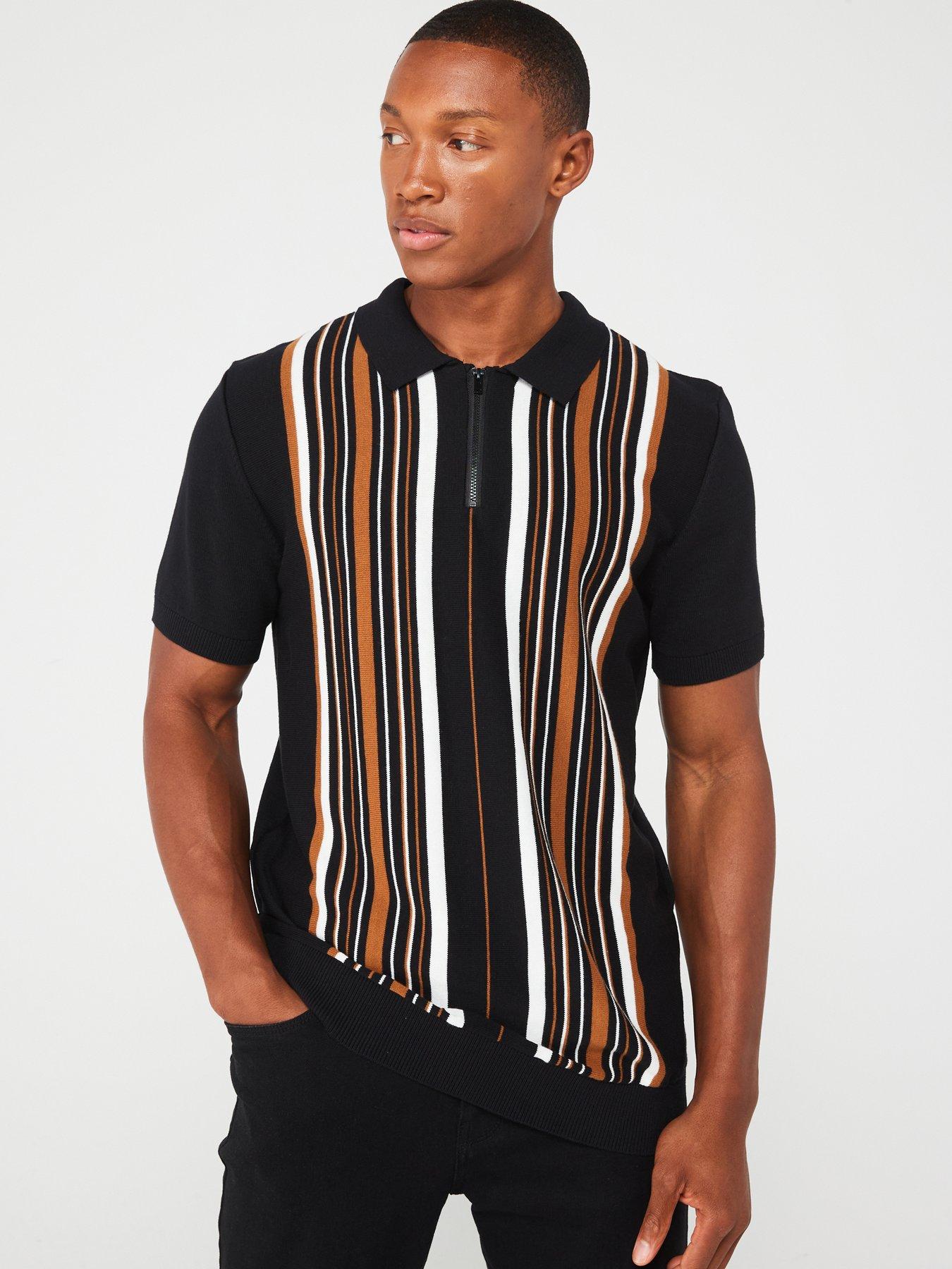 very-man-vertical-panel-knitted-polo-blacktan