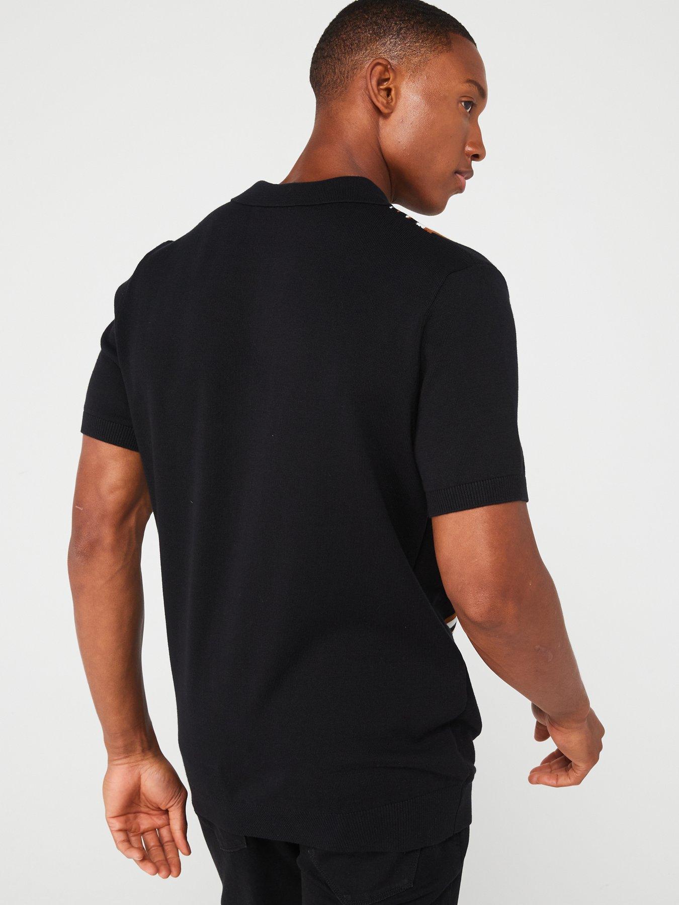 very-man-vertical-panel-knitted-polo-blacktanstillFront