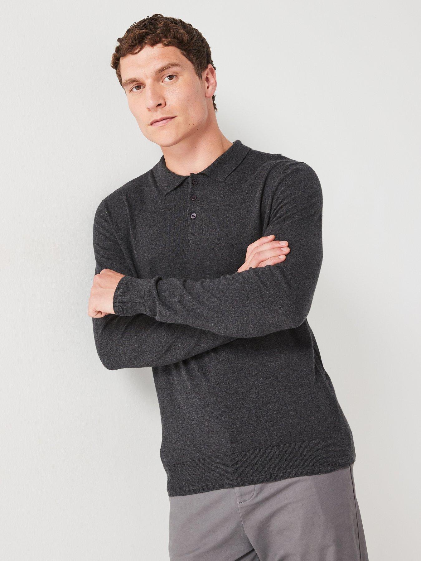 Image 1 of 6 of Everyday Cotton Rich Long Sleeve Knitted Polo - Charcoal