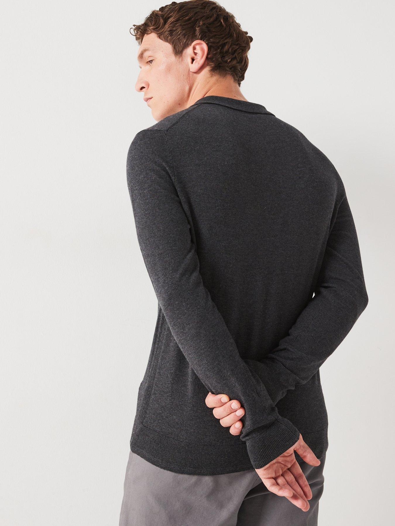 everyday-cotton-rich-long-sleeve-knitted-polo-charcoalstillFront