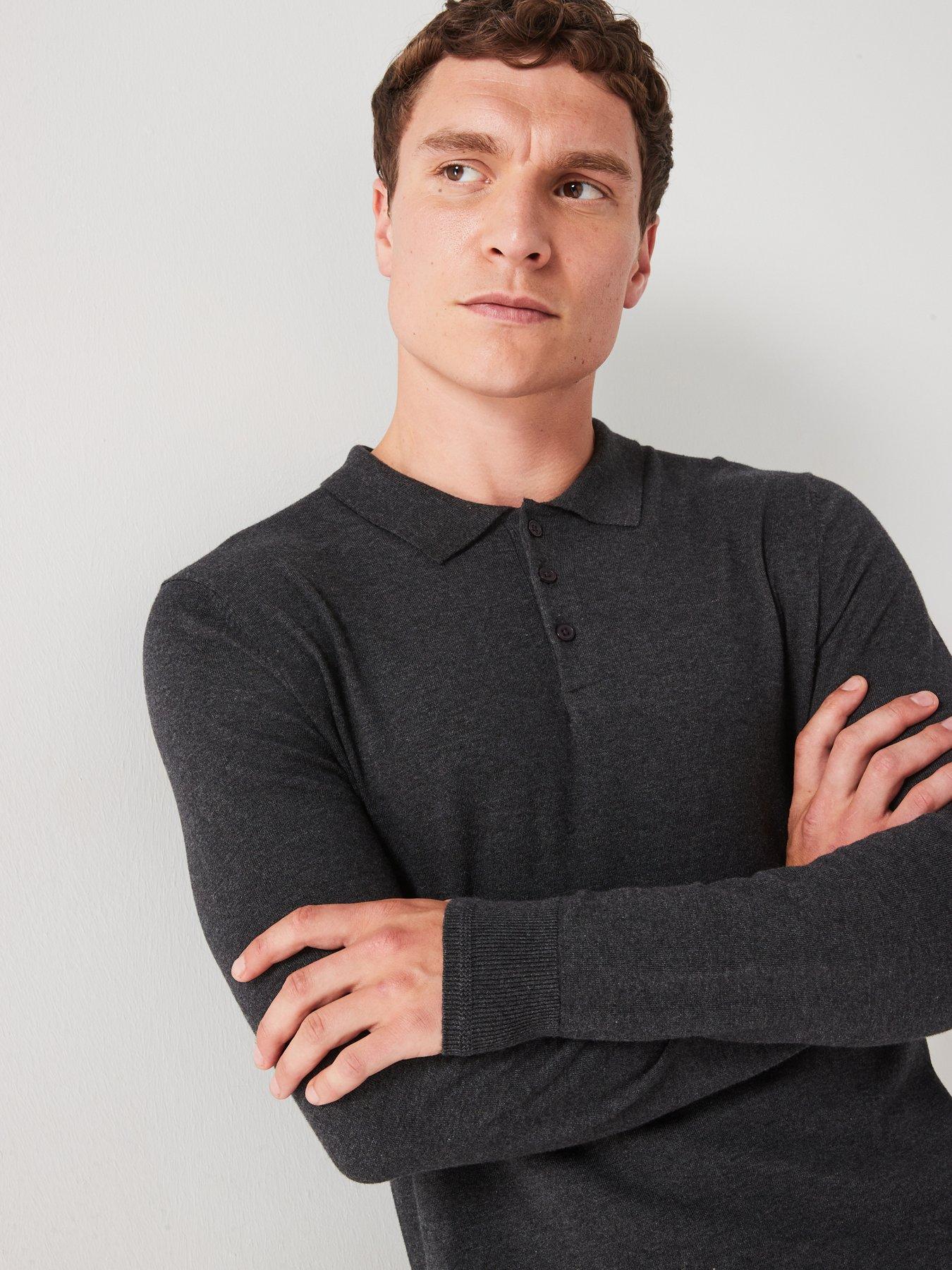 Image 4 of 6 of Everyday Cotton Rich Long Sleeve Knitted Polo - Charcoal
