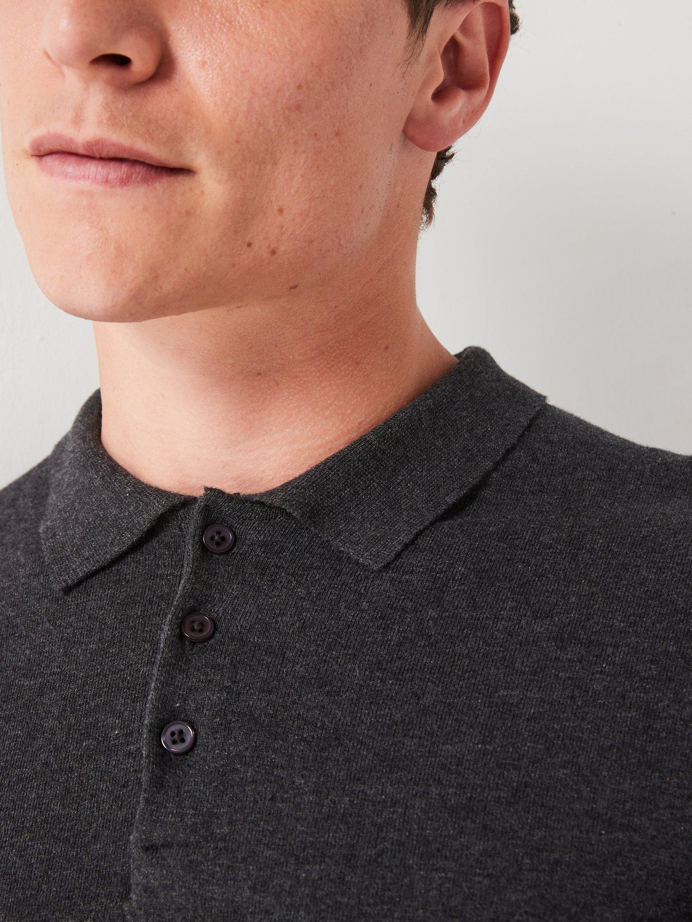 Image 6 of 6 of Everyday Cotton Rich Long Sleeve Knitted Polo - Charcoal