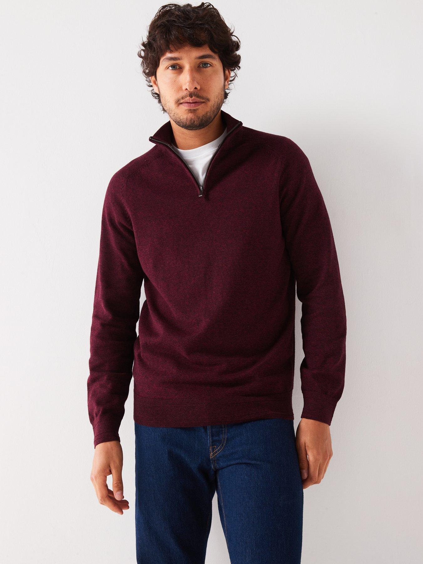 everyday-tri-marl-14-zip-jumper-burgundyoutfit