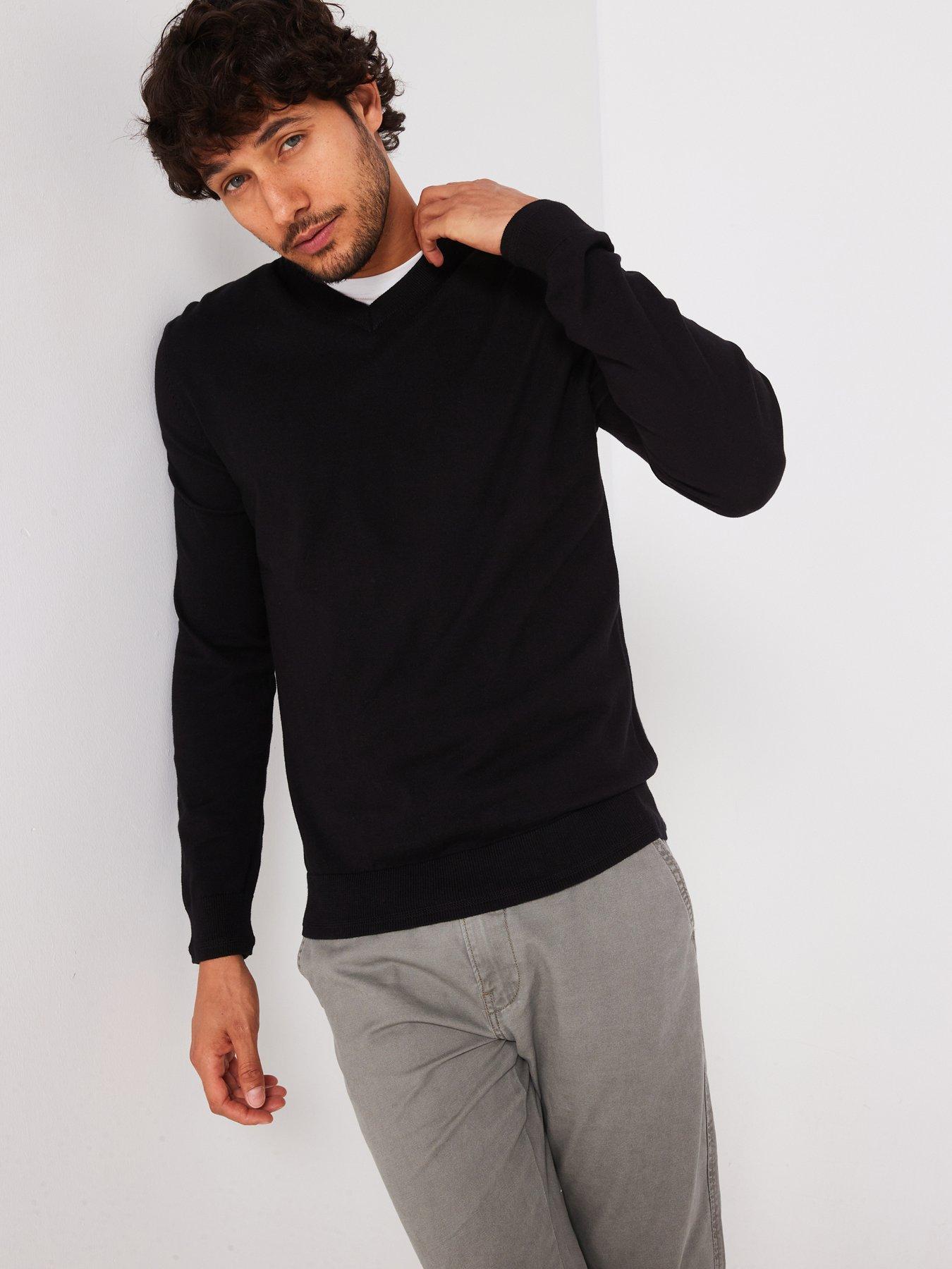 Image 1 of 6 of Everyday Cotton Rich V-Neck Knitted Jumper - Black