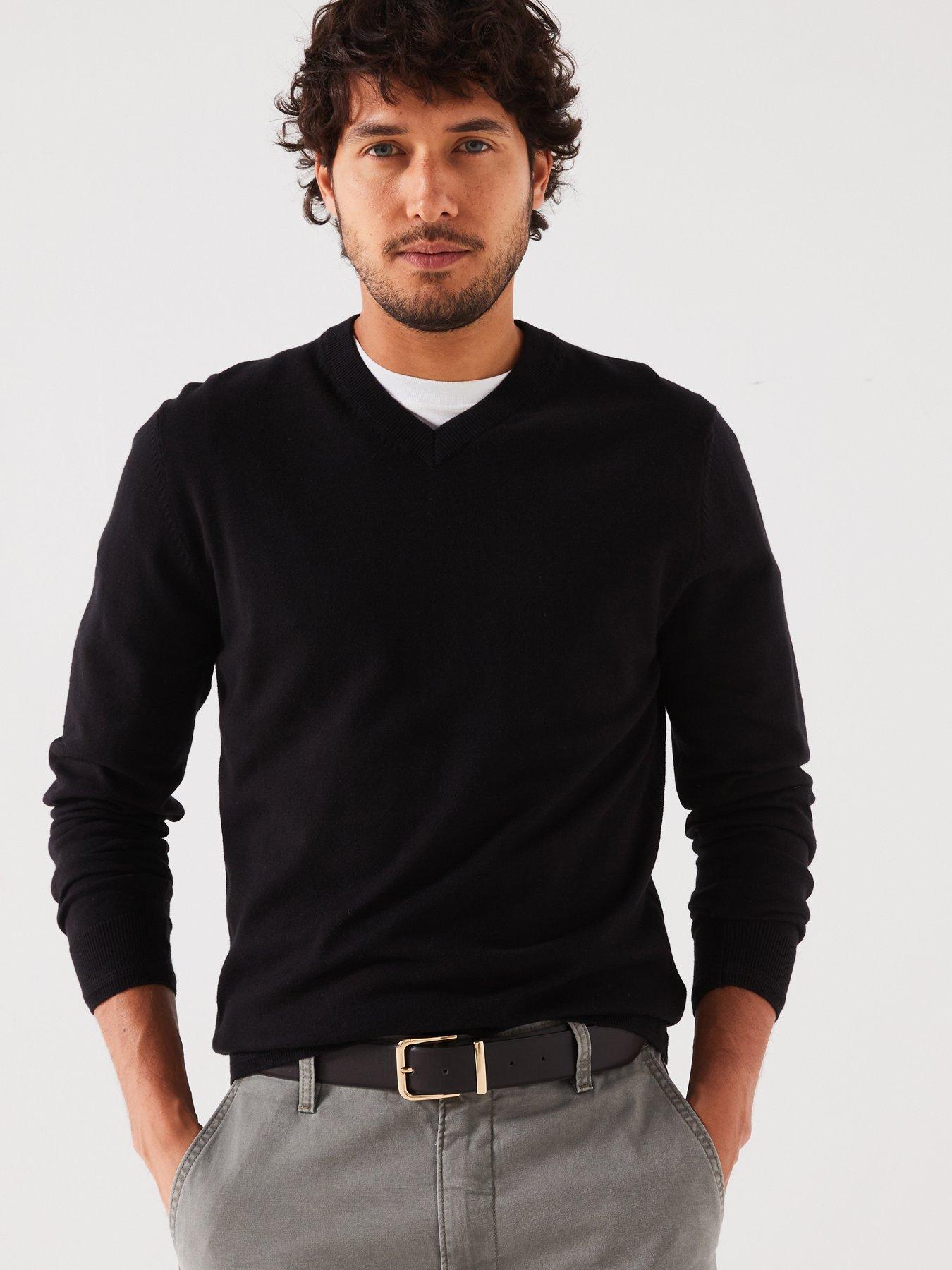 everyday-cotton-rich-v-neck-knitted-jumper-blackdetail