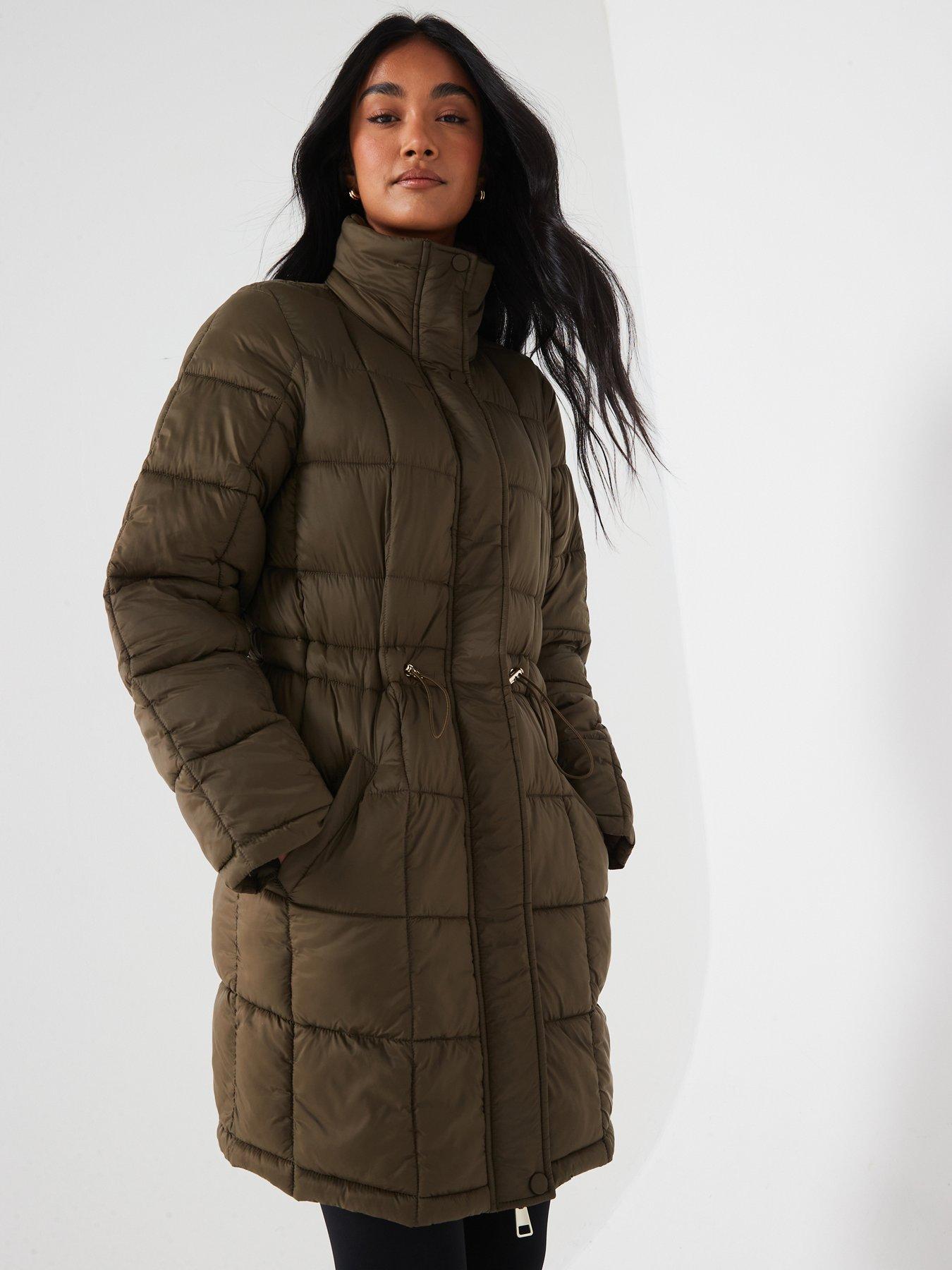 Image of V by Very Padded Coat With Waist Detail - Khaki