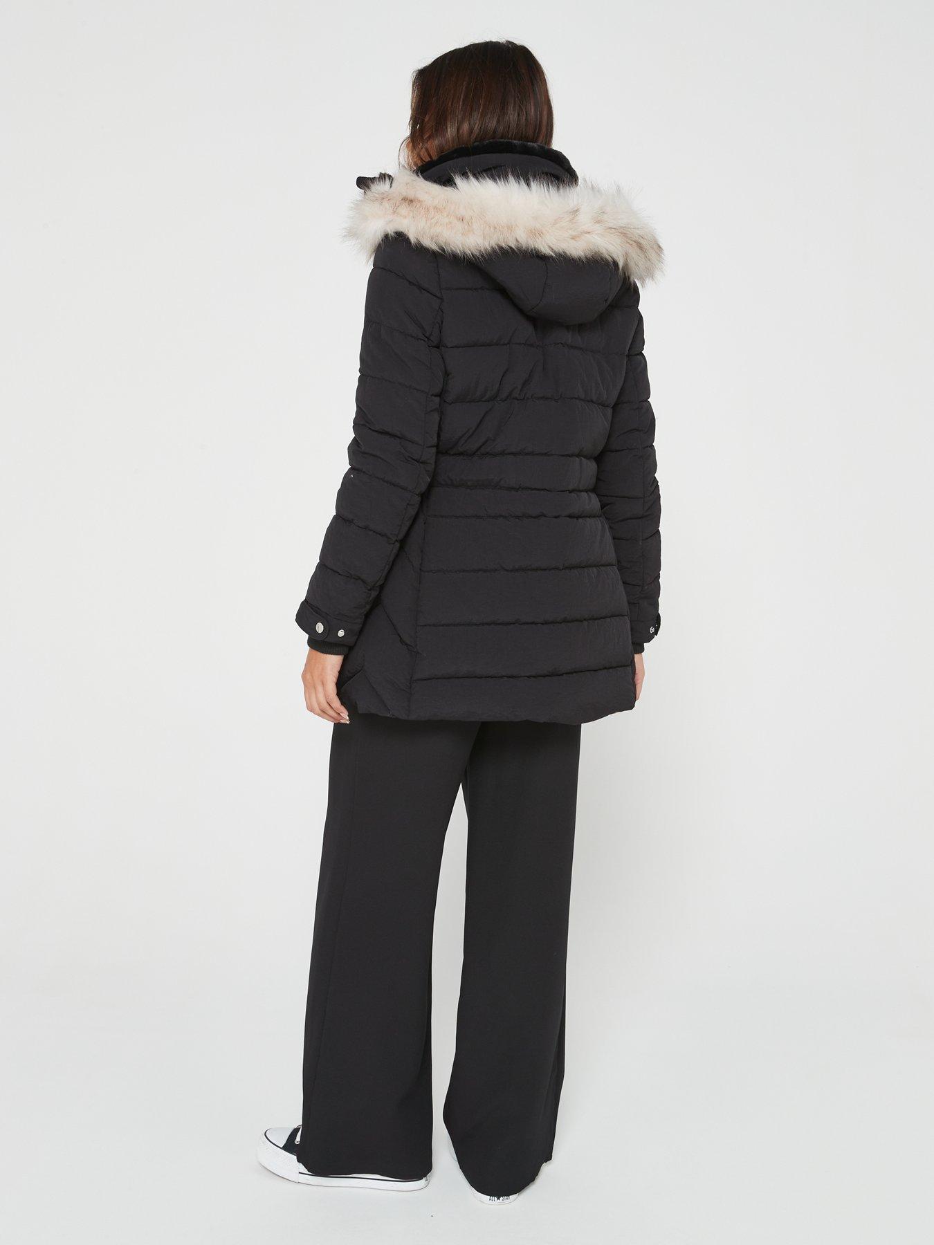 everyday-padded-short-coat-with-faux-fur-trim-hood-blackstillFront