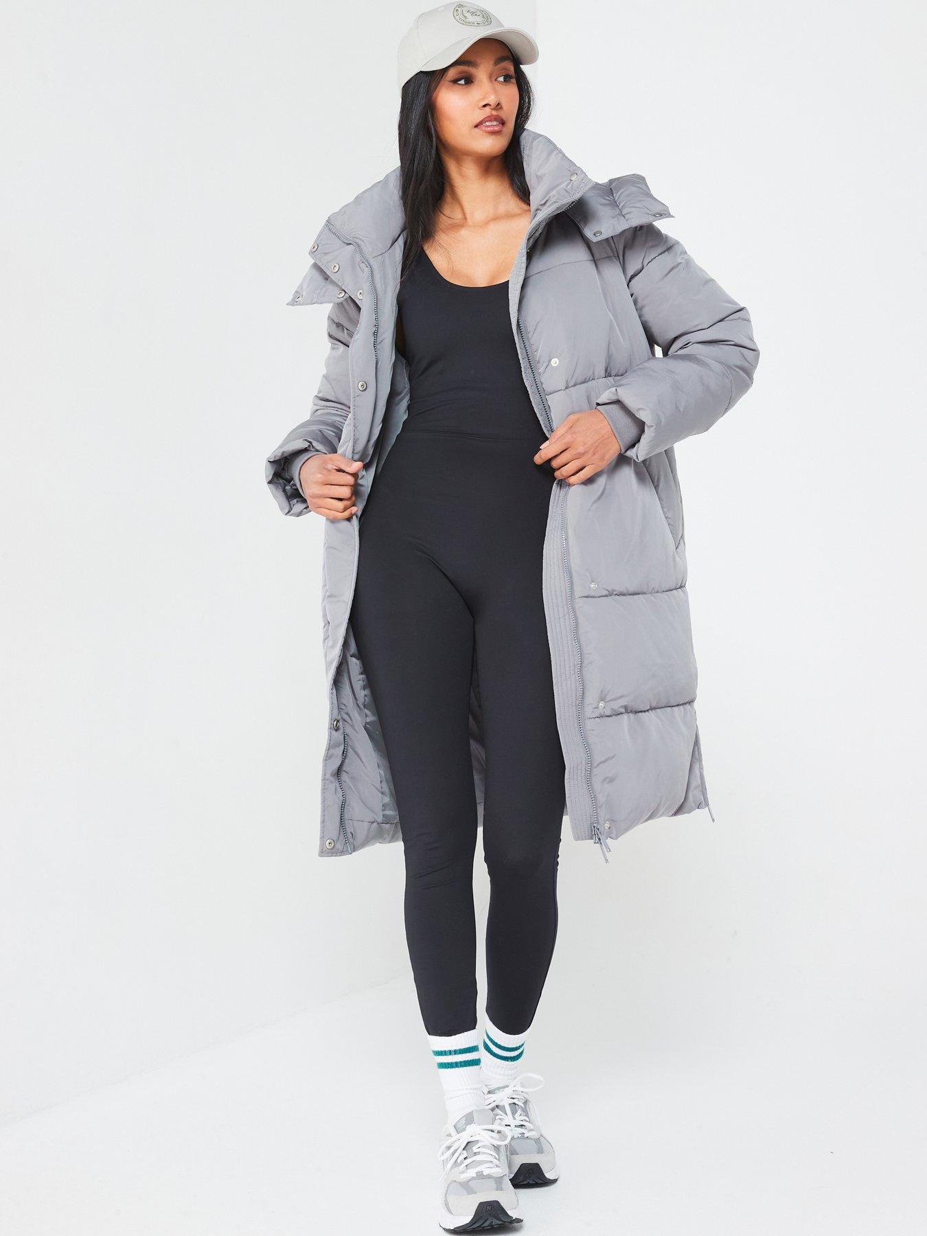 V by Very Longline Padded Coat With Hood Grey Very Ireland