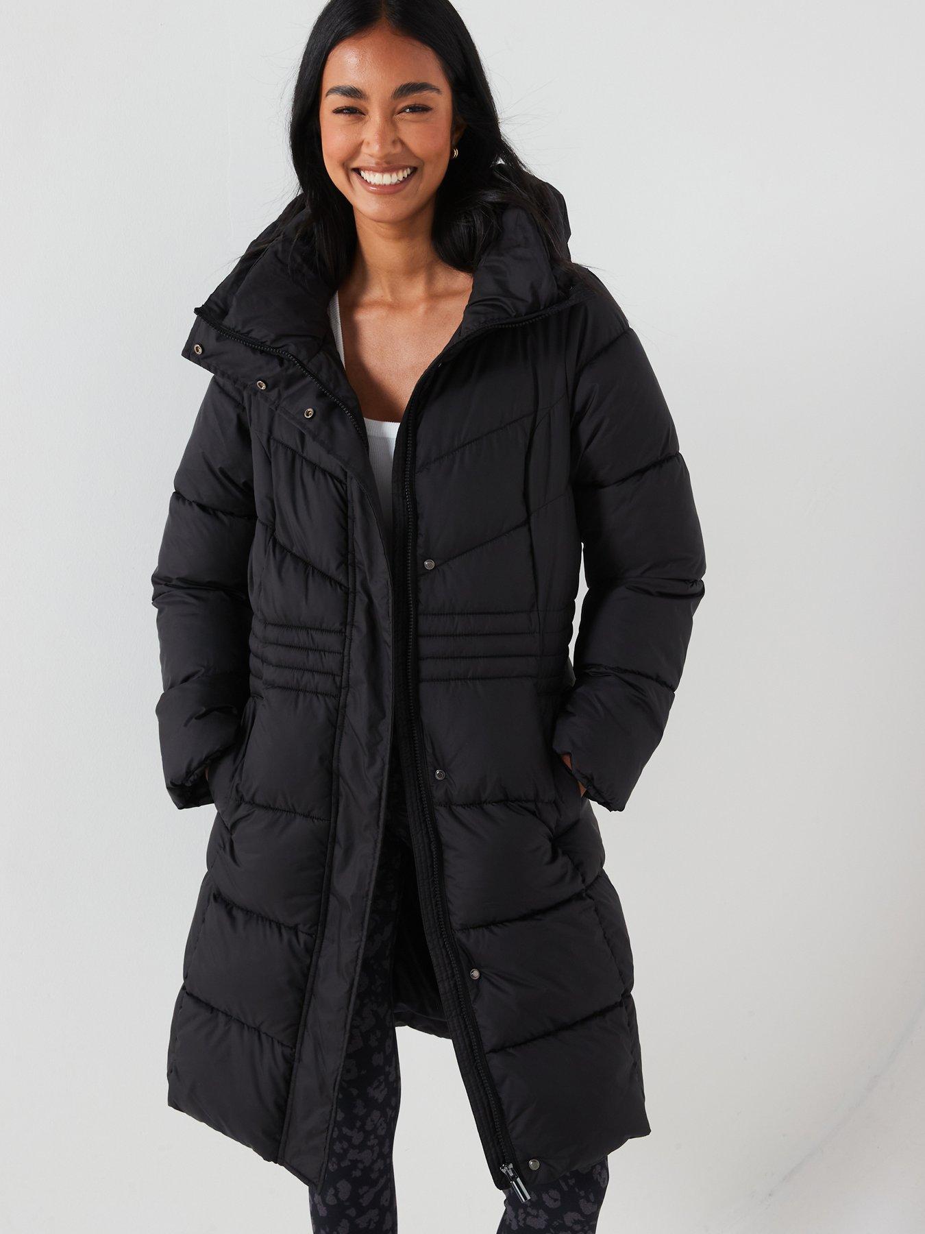 V by Very Longline Sorona Padded Coat With Pull Out Hood Black