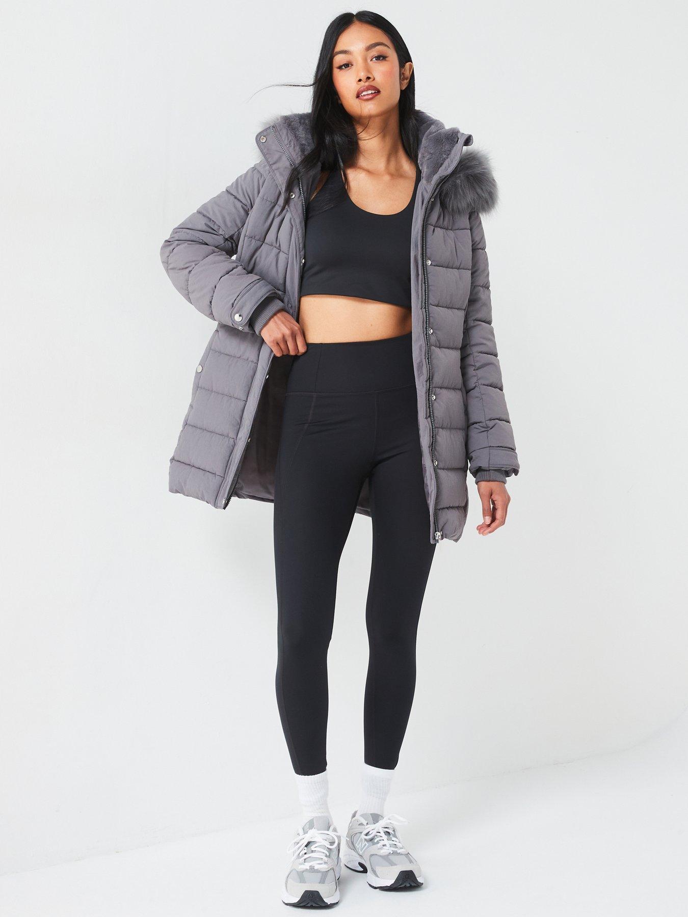 everyday-padded-short-coat-with-faux-fur-trim-hood-greyfront