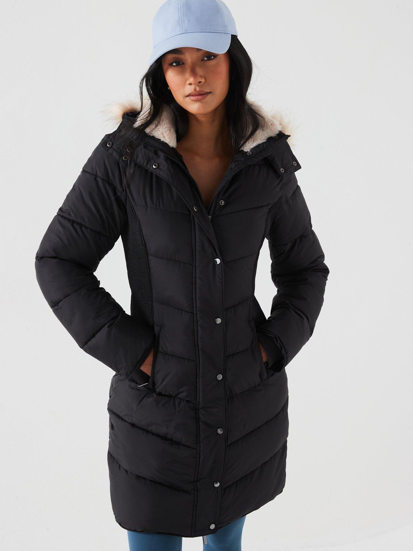 Image of Everyday Waist Detail Padded Coat - Black