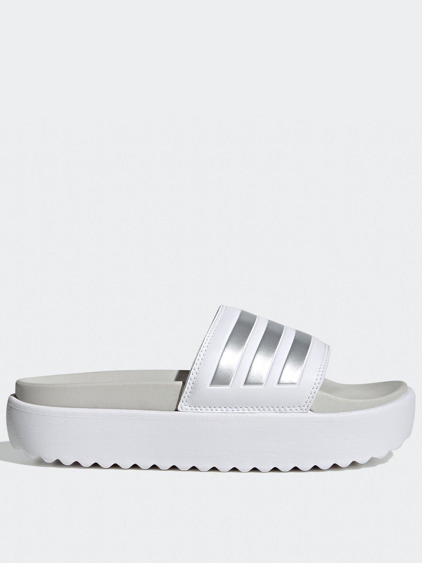 adidas Sportswear Women's Adilette Platform Sliders - White/Silver