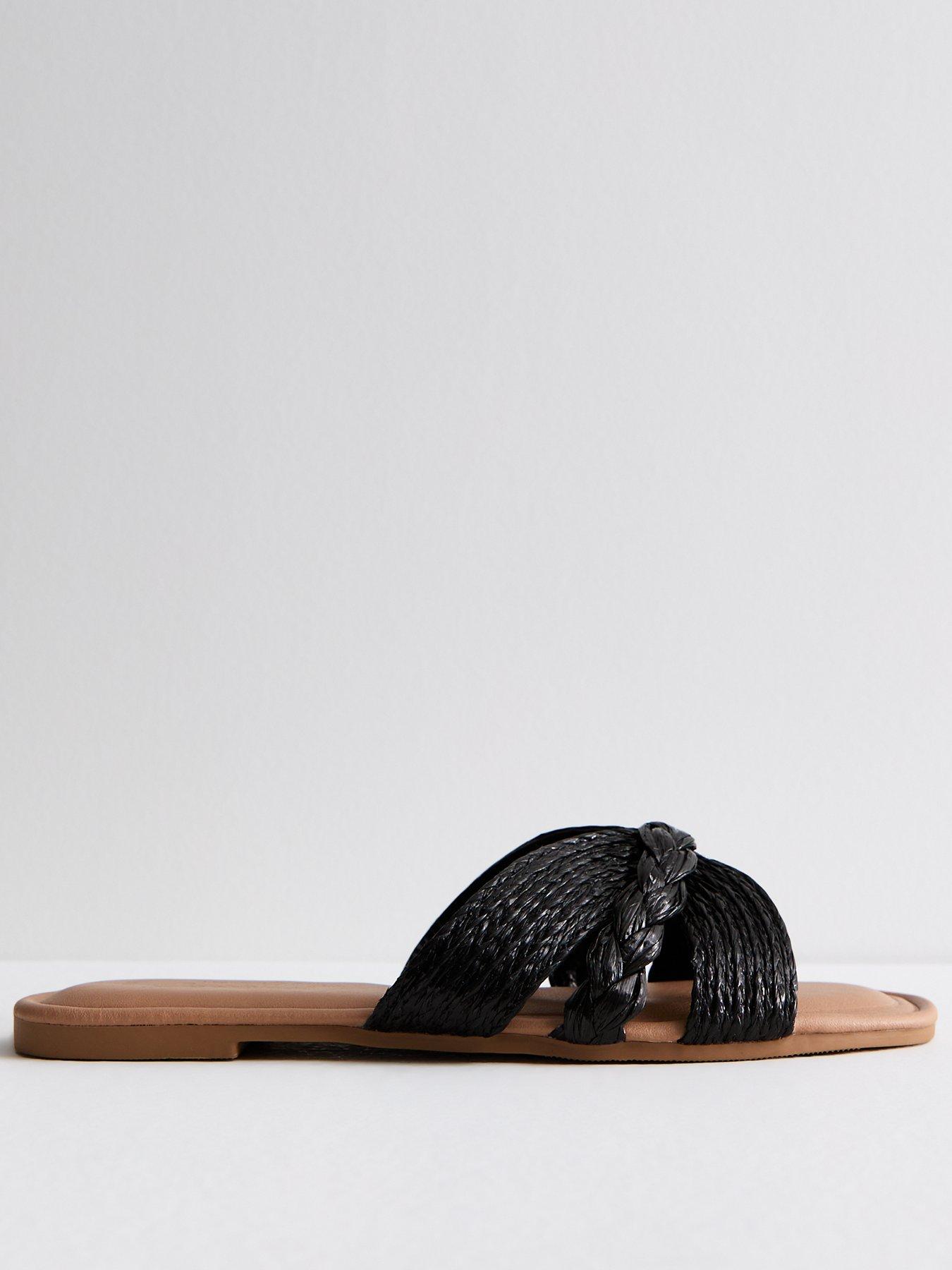 new-look-black-raffia-woven-mule-sandals