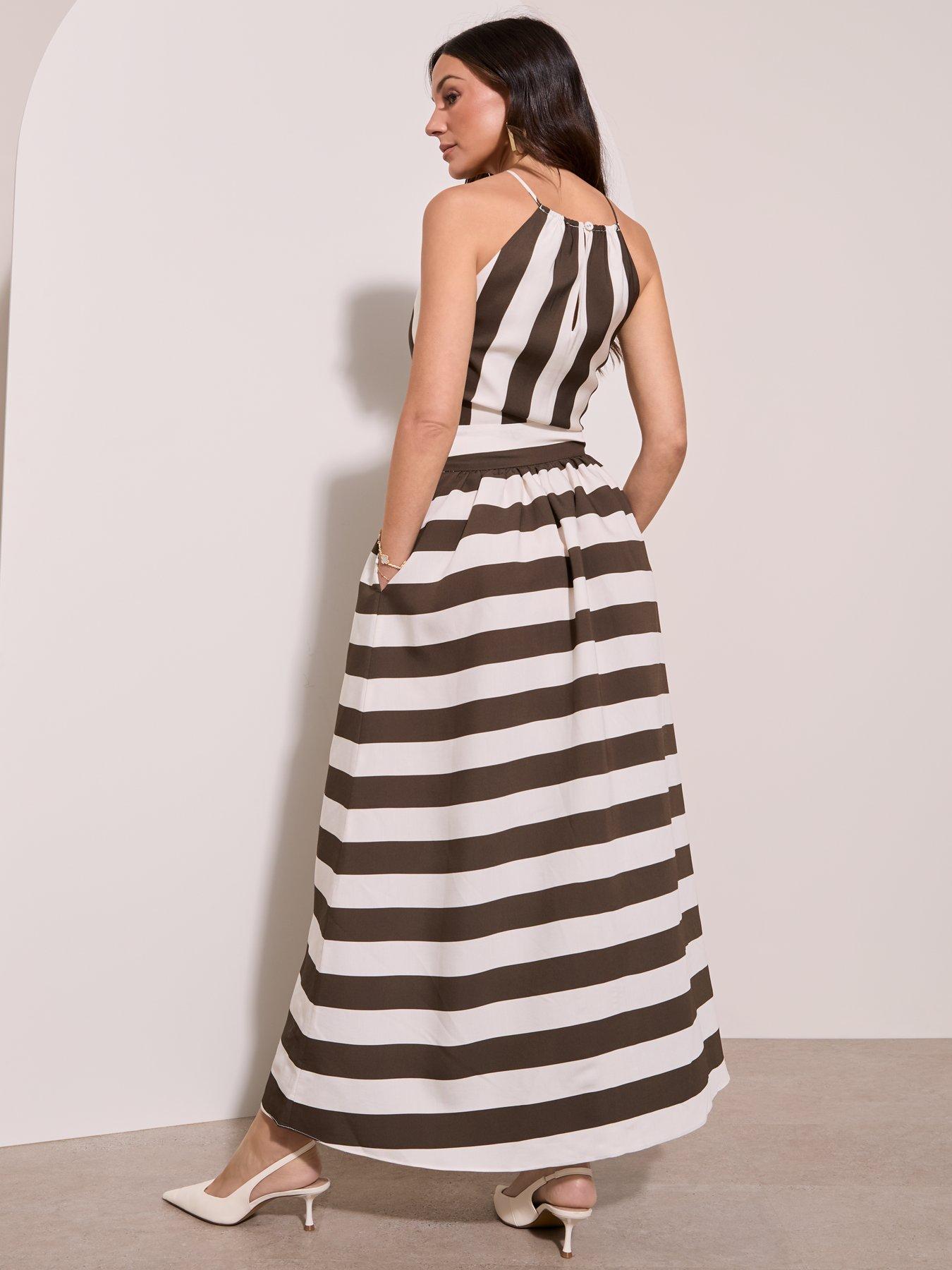 michelle-keegan-high-neck-striped-midaxi-dress-whitebrownstillFront