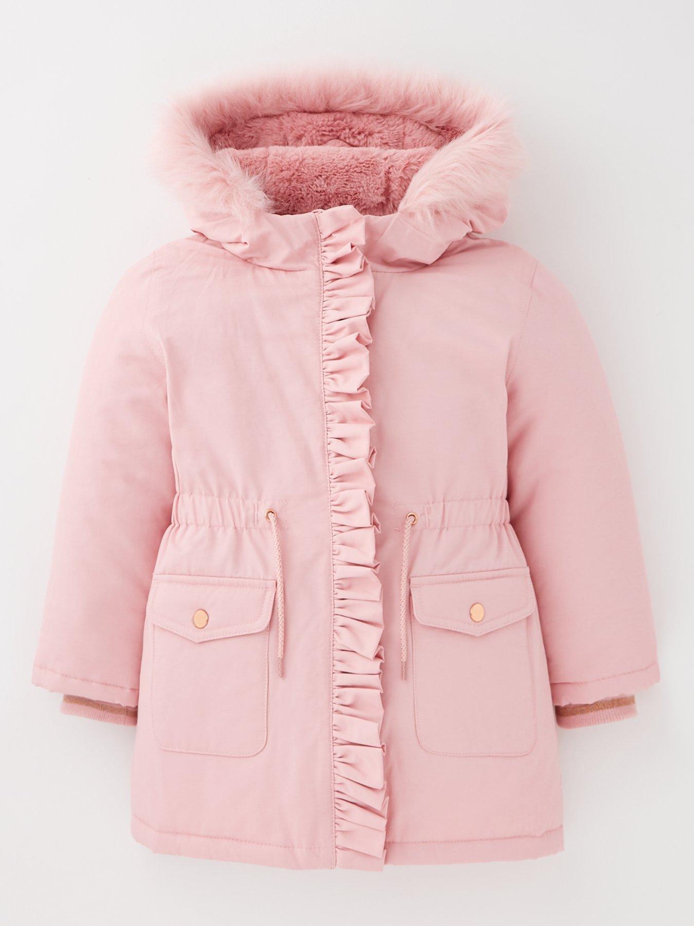 Mini V by Very Girls Pink Faux Fur Parka Very Ireland