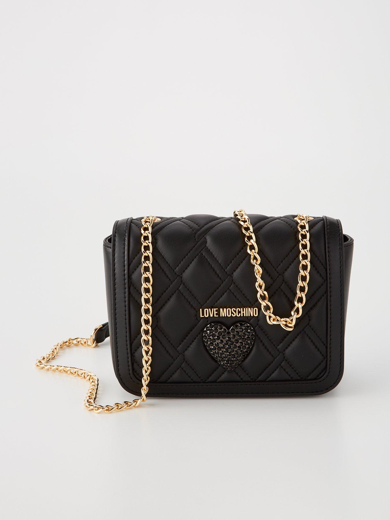 Quilted Heart Logo Crossbody Bag Black