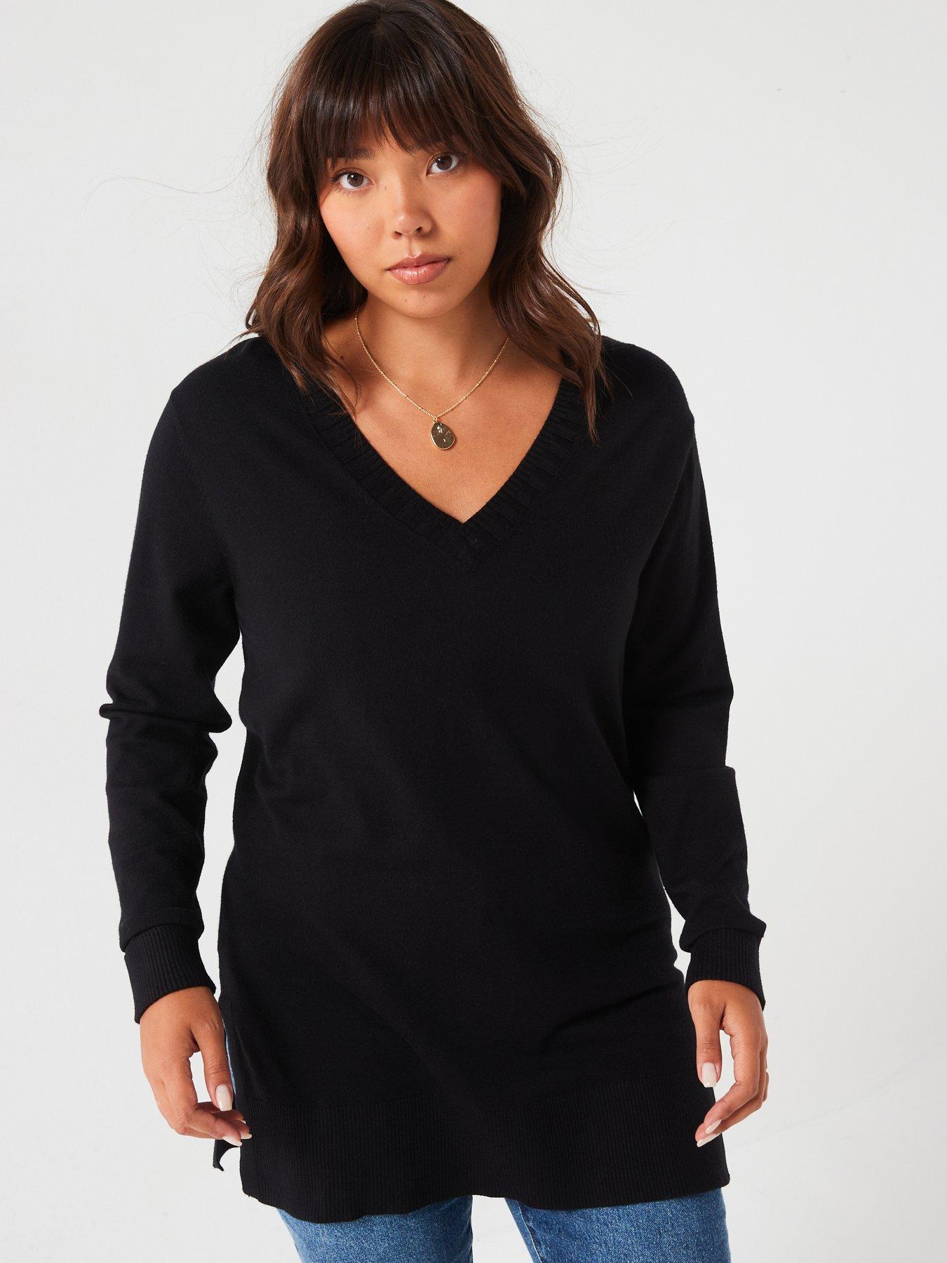 v-by-very-curve-v-neck-split-hem-longline-jumper-black