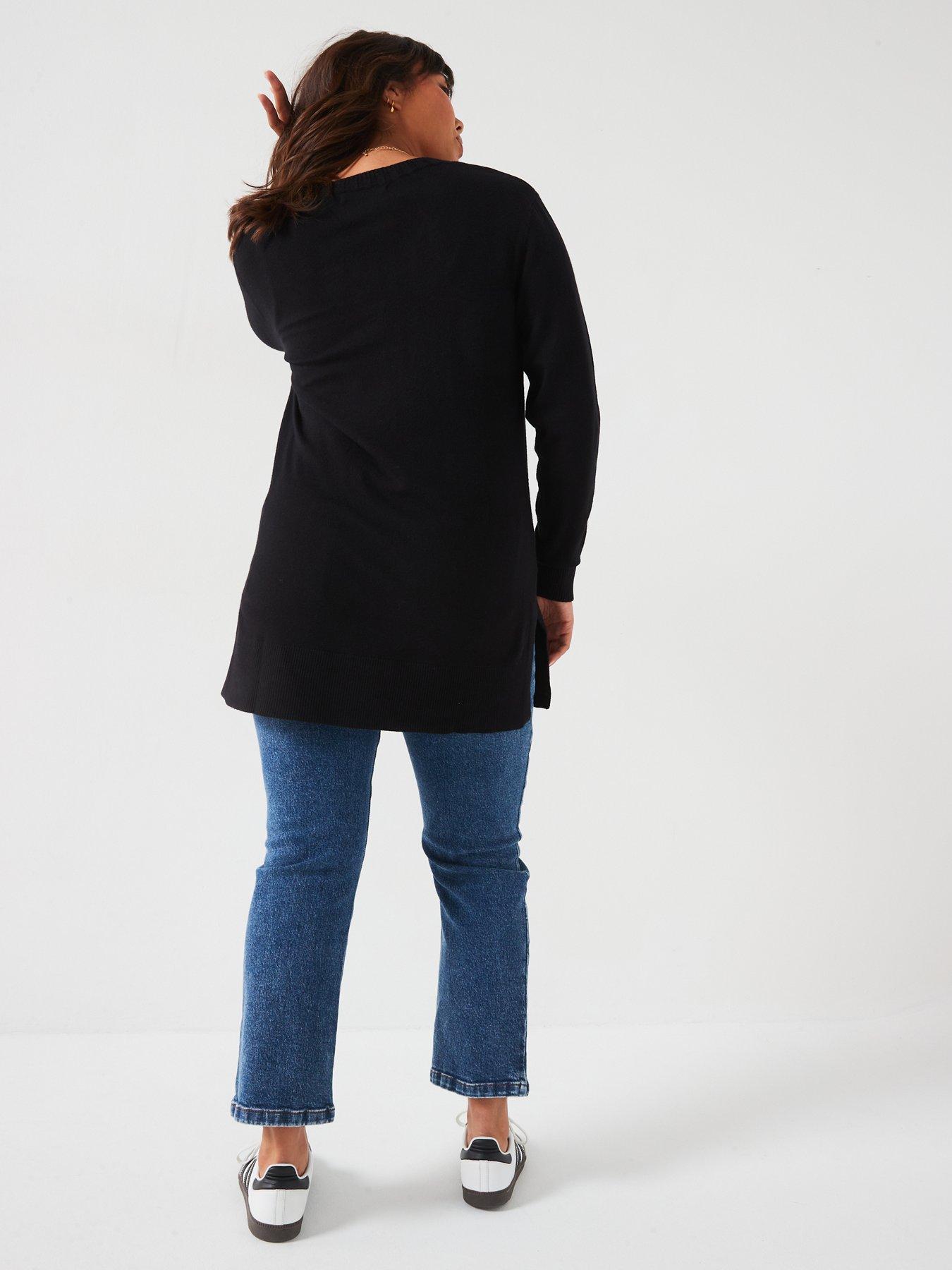 v-by-very-curve-v-neck-split-hem-longline-jumper-blackstillFront