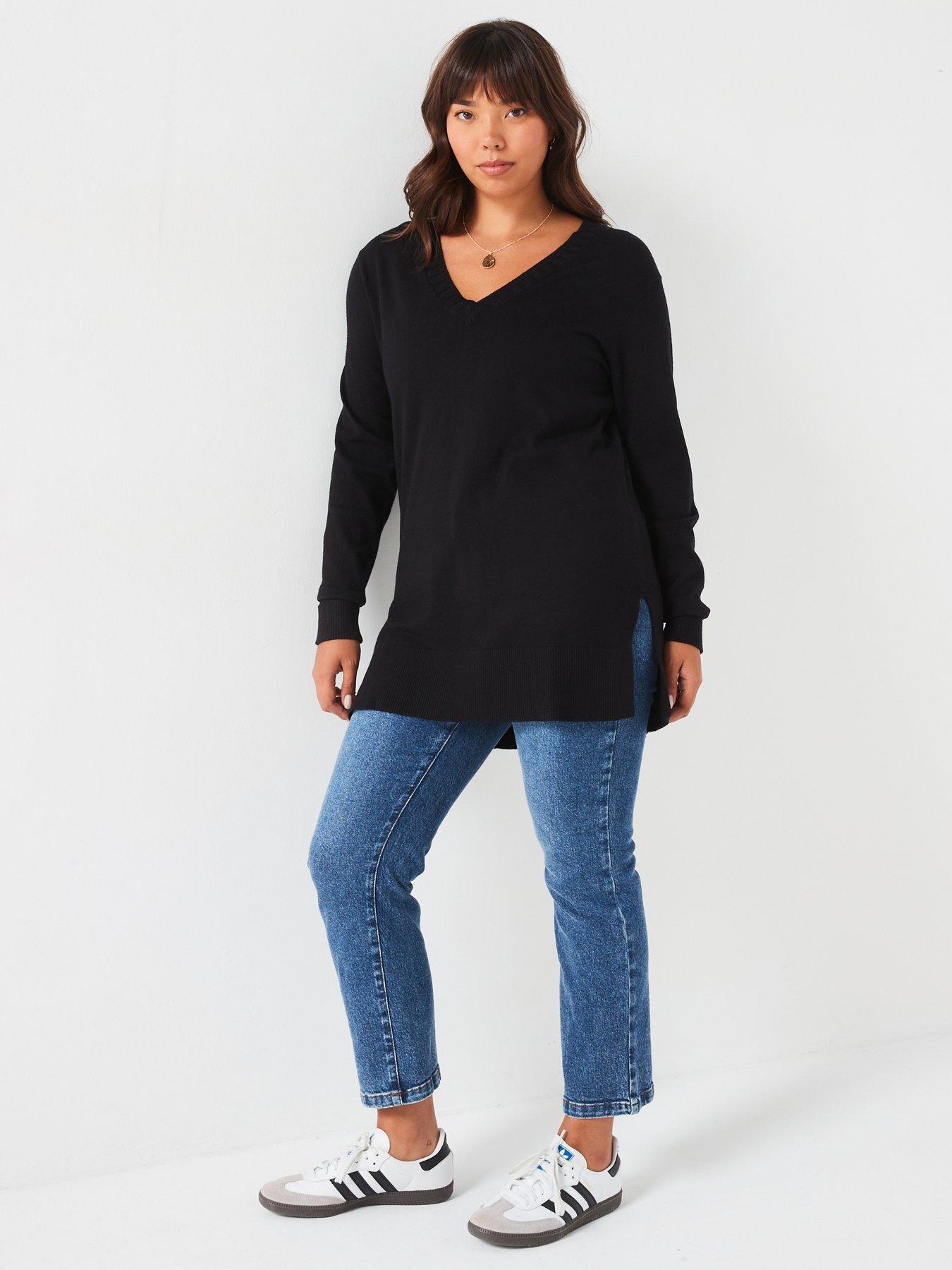 v-by-very-curve-v-neck-split-hem-longline-jumper-blackback