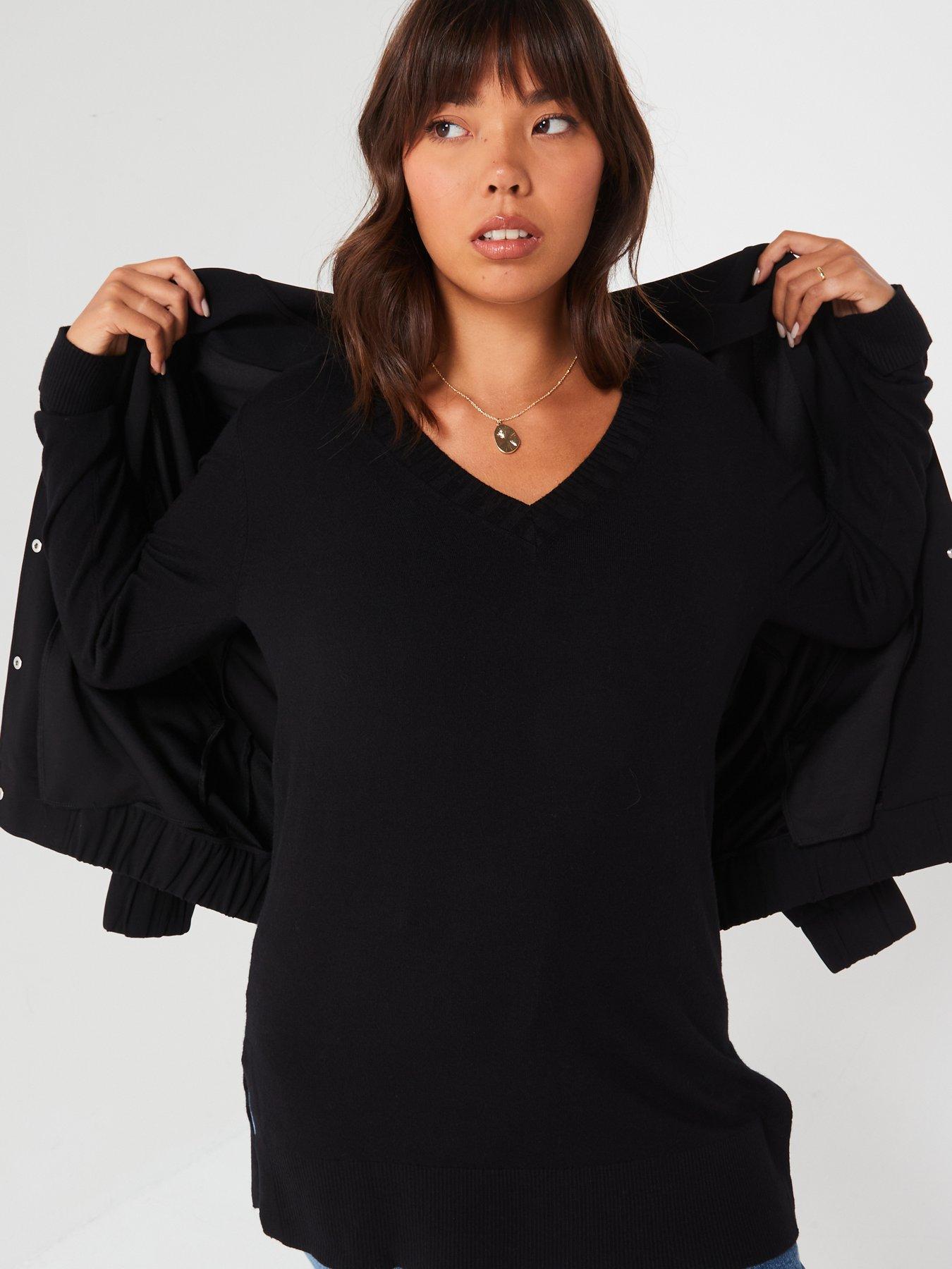 v-by-very-curve-v-neck-split-hem-longline-jumper-blackoutfit