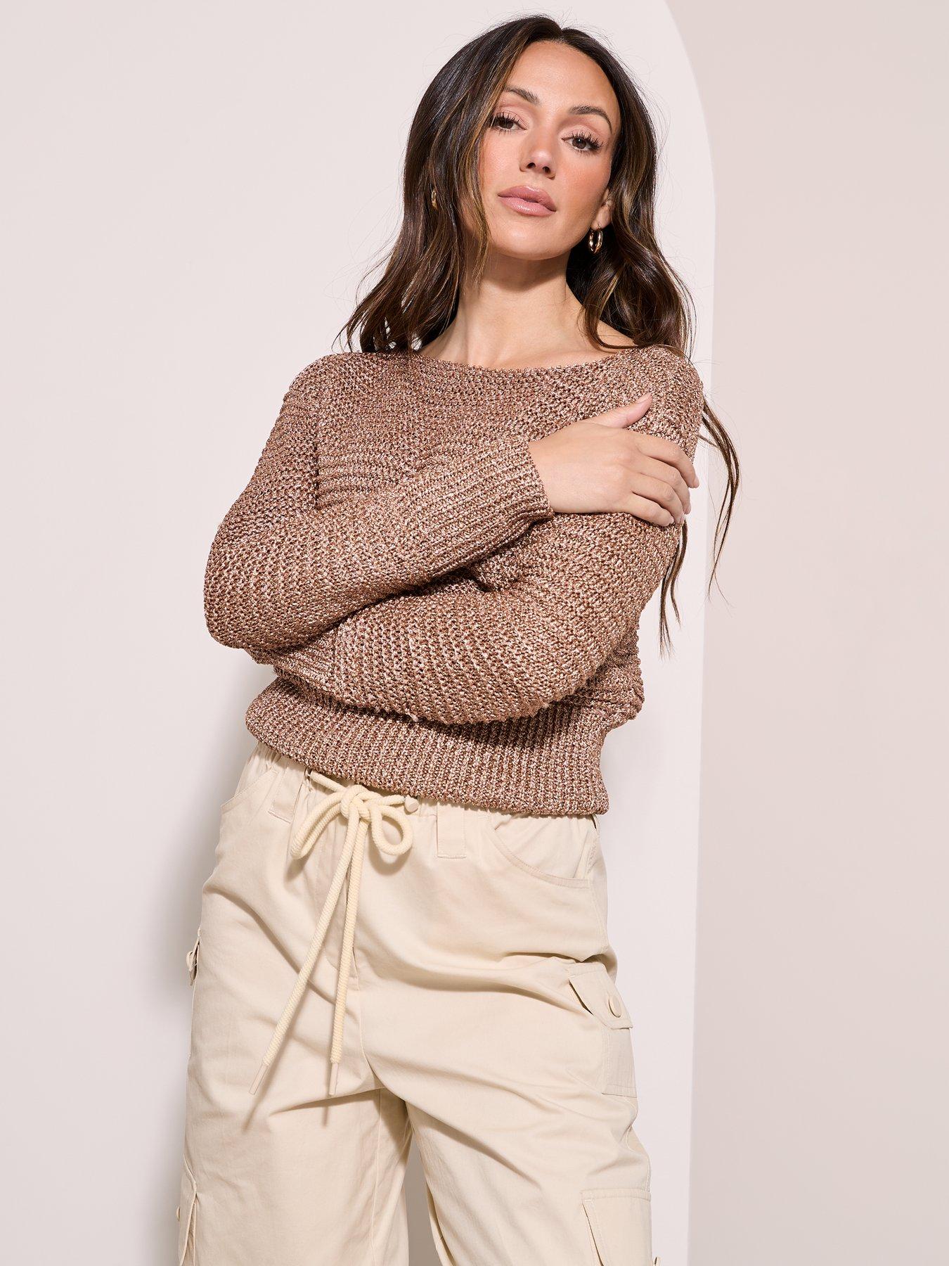 michelle-keegan-lurex-knitted-waisted-jumper-bronzeoutfit