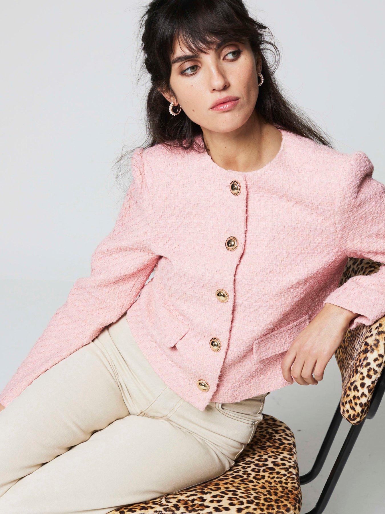 Pink boucle jacket best sale