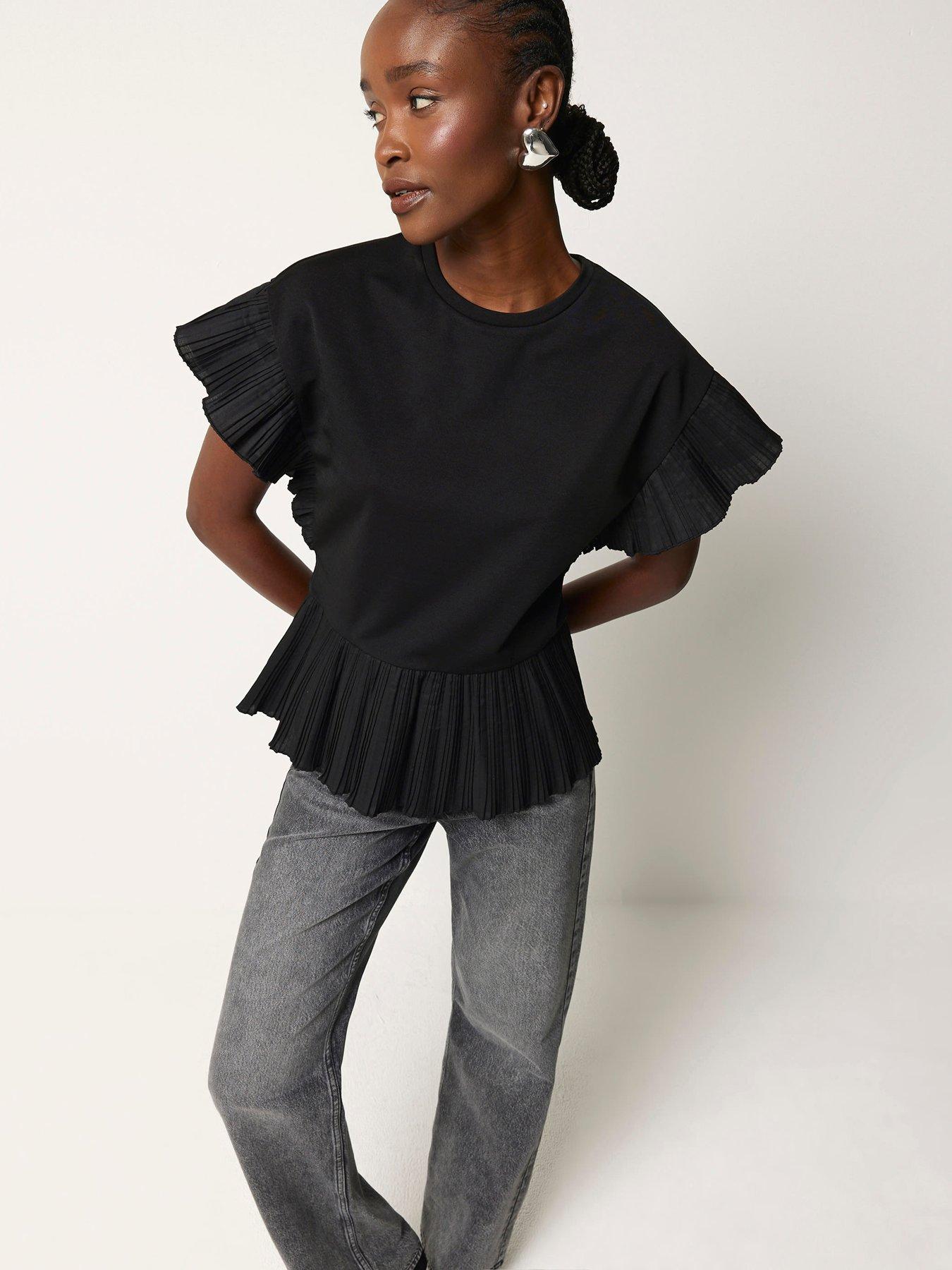 river-island-pleated-hem-t-shirt-black