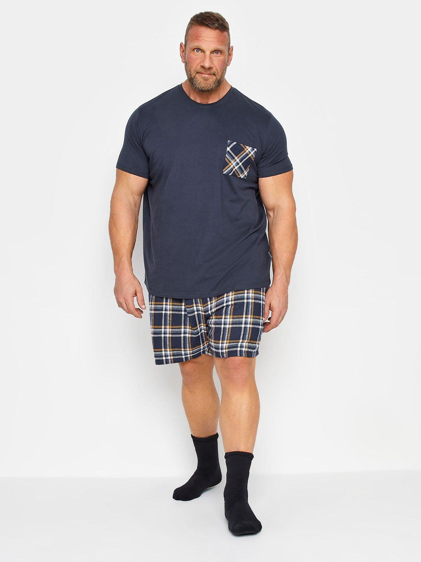 badrhino-badrhino-navy-and-yellow-check-short-and-pocket-t-shirt-set