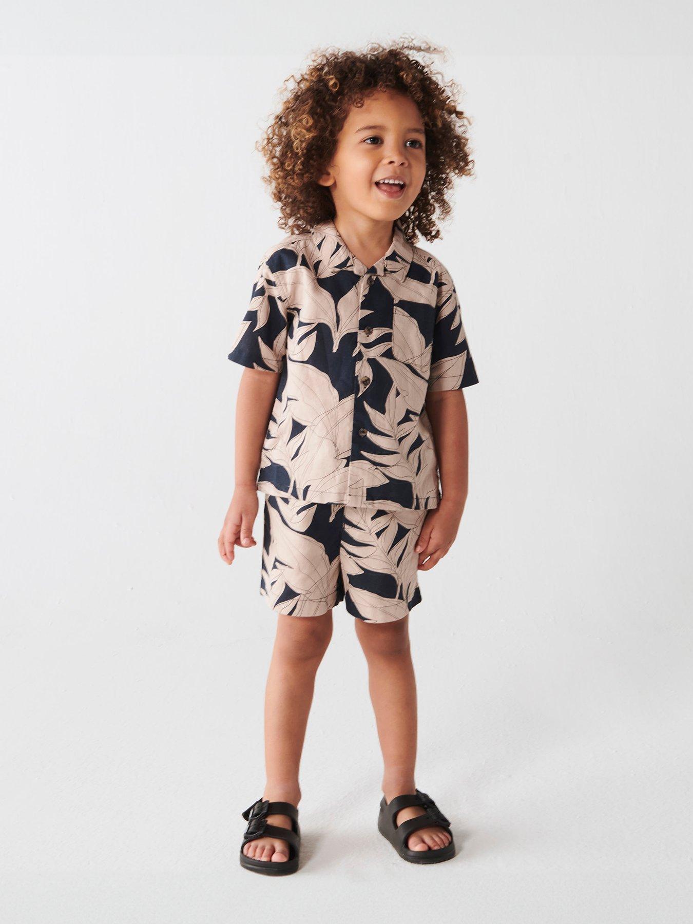 river-island-mini-mini-boys-leaf-print-shirt-set-black