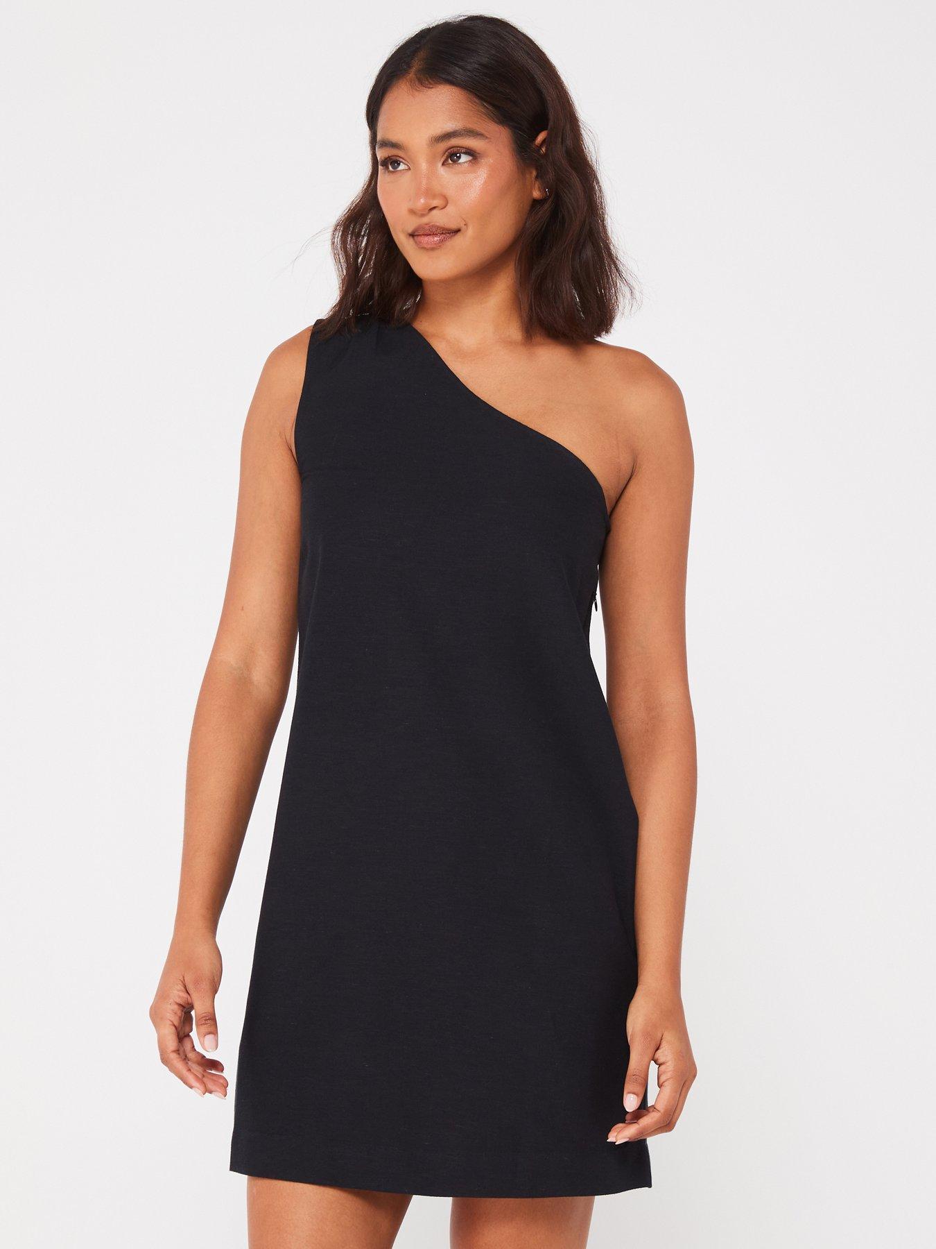 jjxx-one-shoulder-linen-a-line-mini-dress-black