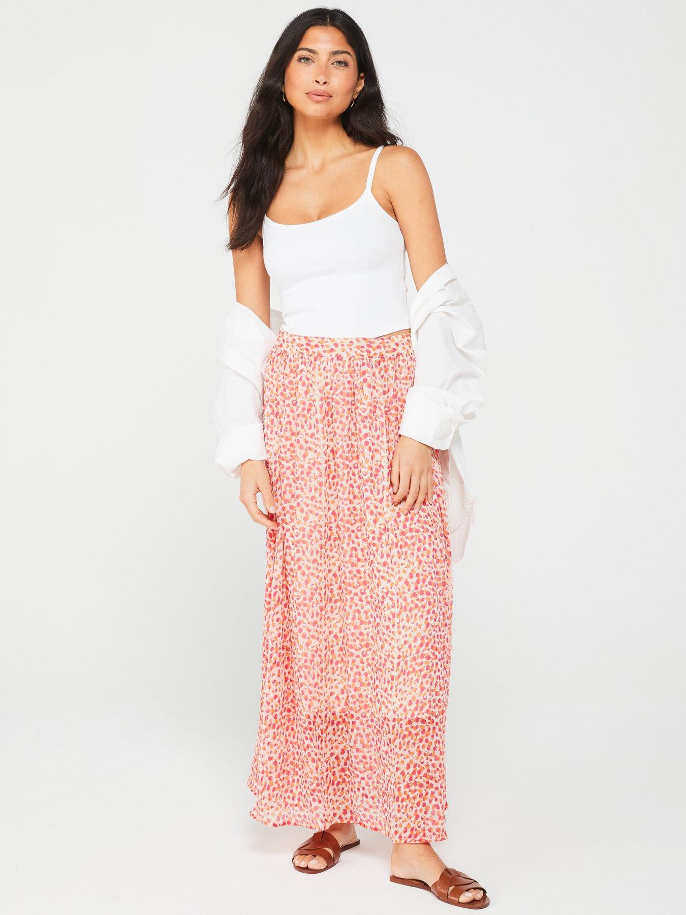 Printed High Waist Maxi Skirt Red