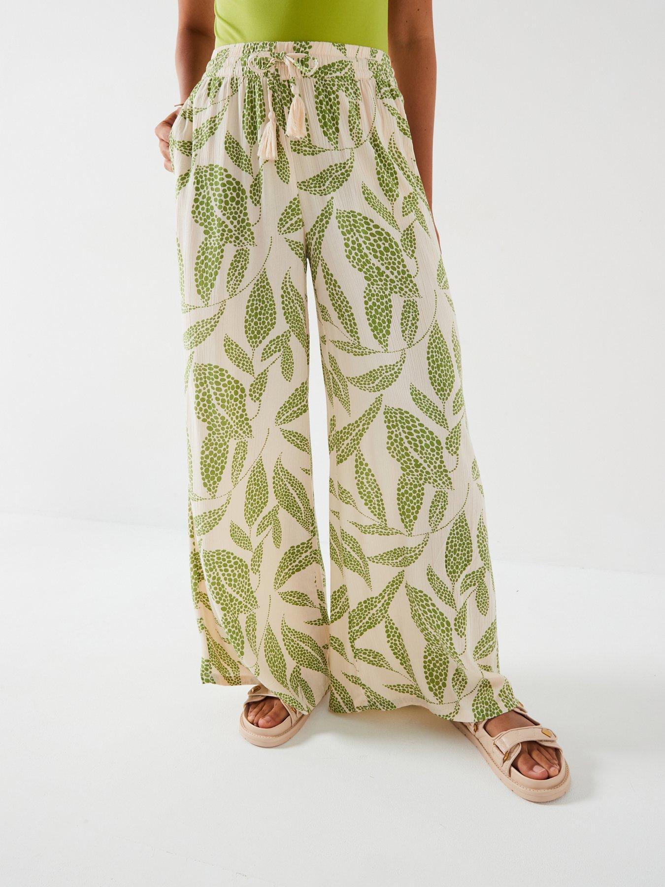 jdy-tie-waist-printed-trousers-green