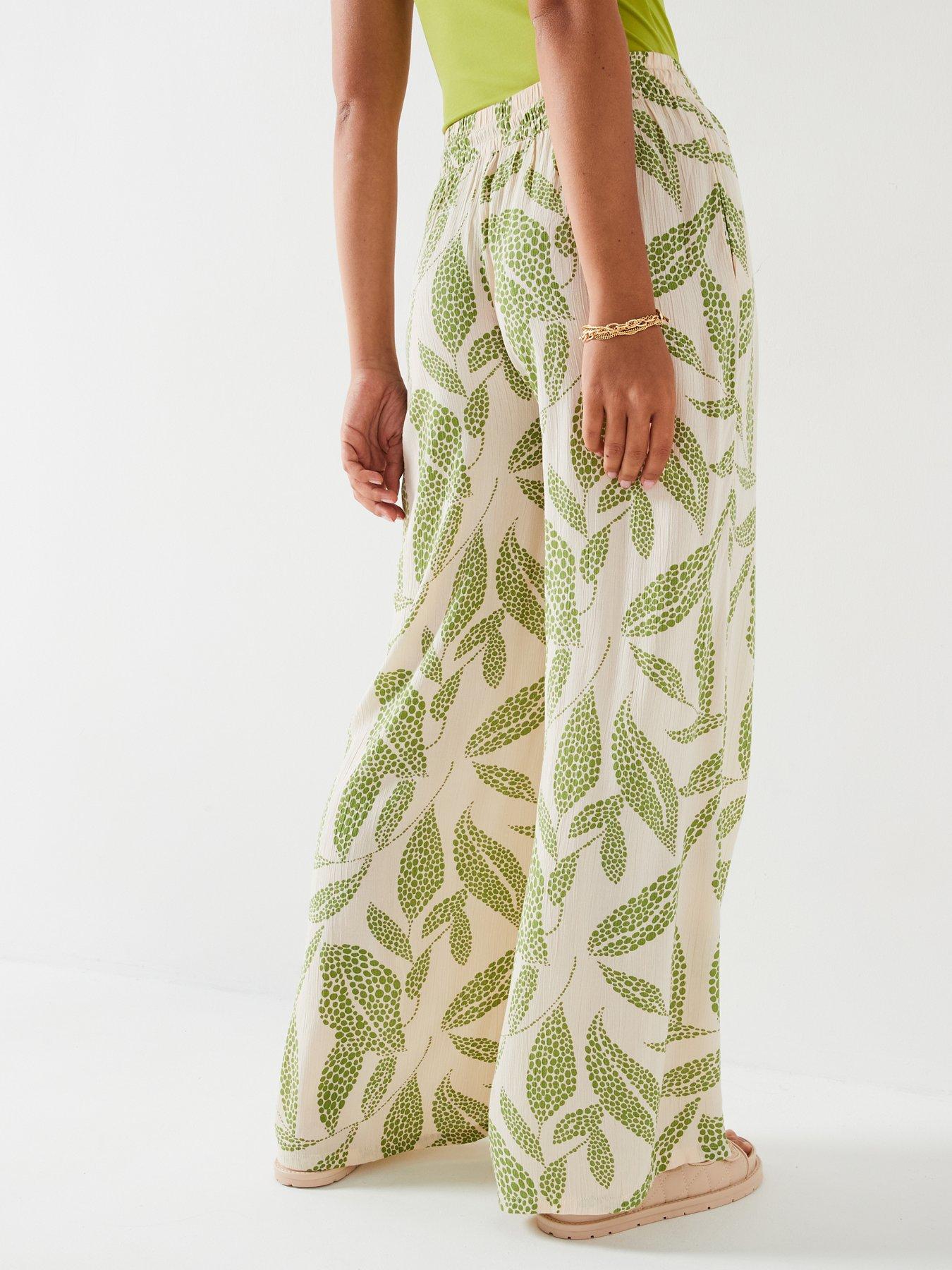 jdy-tie-waist-printed-trousers-greenstillFront