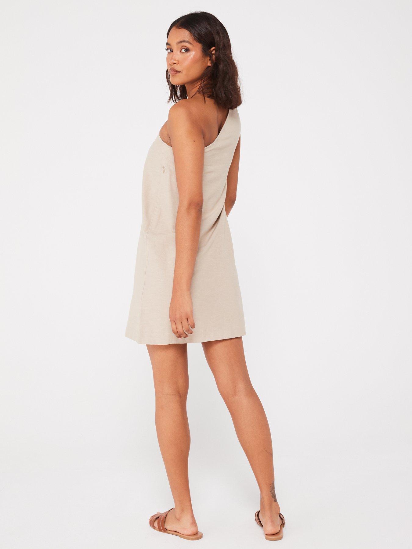 jjxx-one-shoulder-linen-a-line-mini-dress-beigestillFront