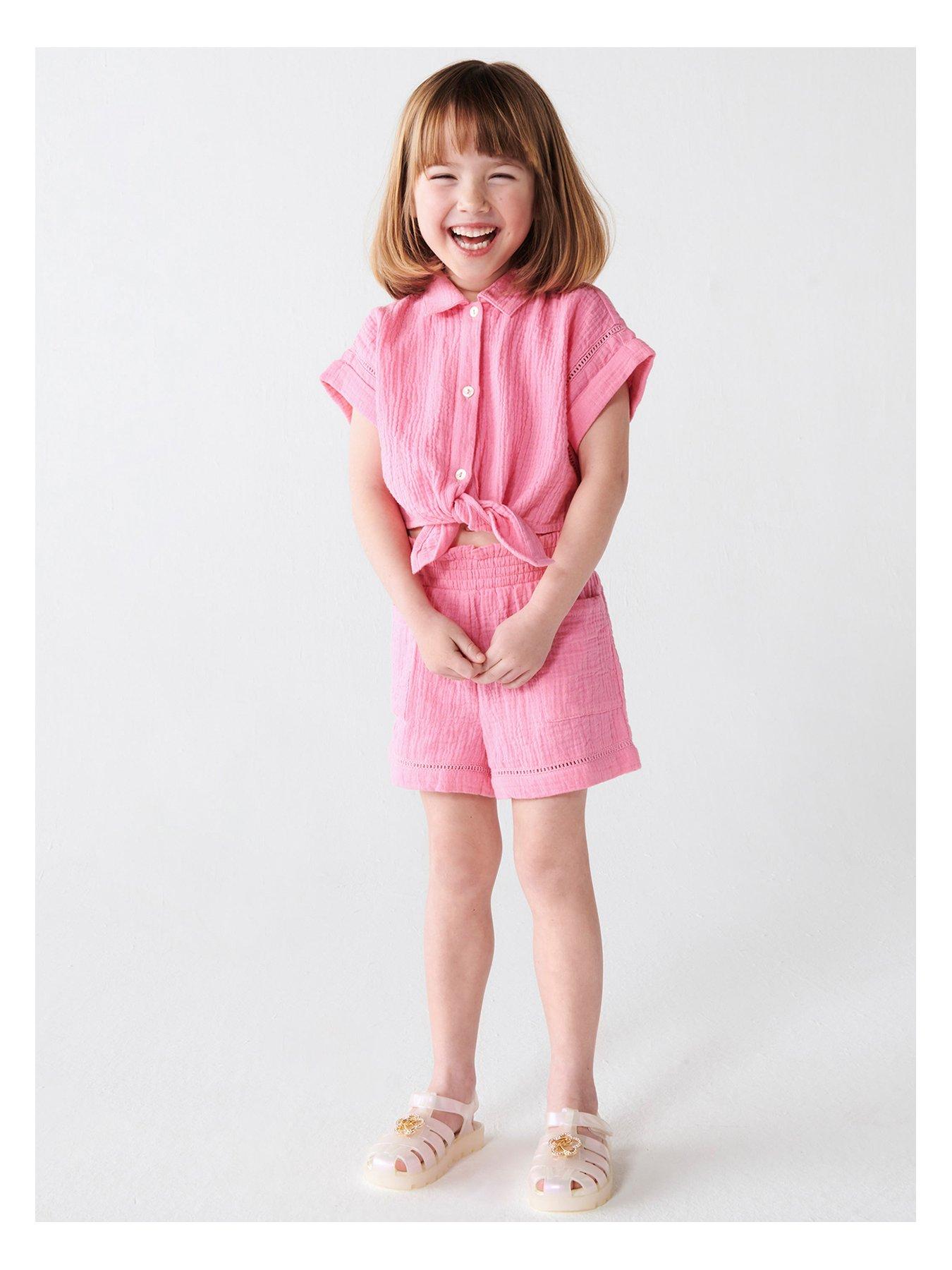 river-island-mini-mini-girls-textured-tie-up-top-set-pinkfront