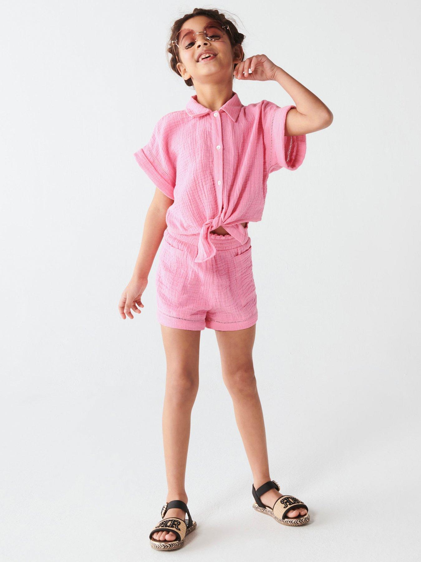 river-island-girls-textured-tie-up-top-set-pink