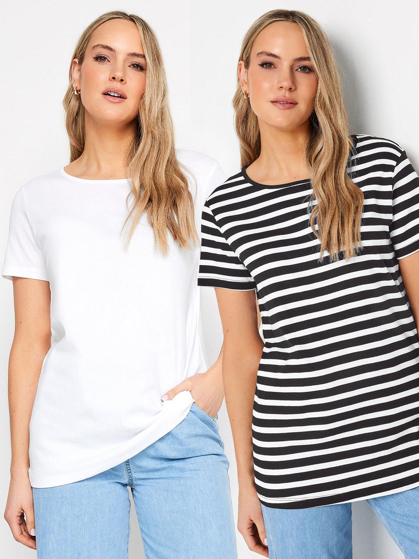 Image of Long Tall Sally Tall 2 Pack Short Sleeve Scoop Neck Tee - White Black Stripe