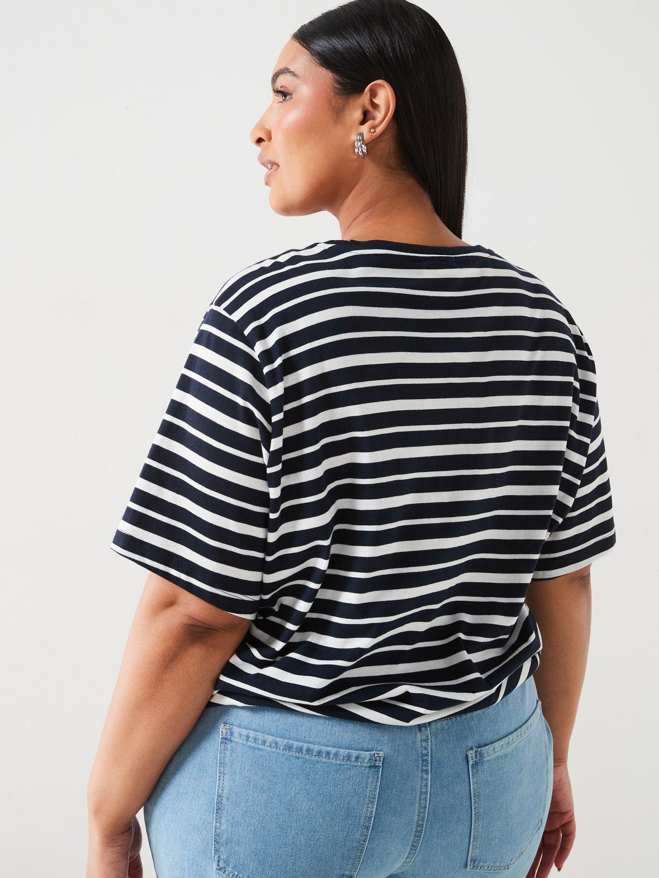 only-curve-knot-detail-stripe-t-shirt-navystillFront