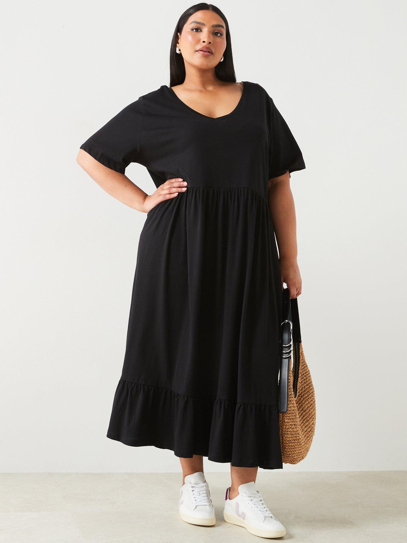 only-curve-short-sleeve-midi-dress-black